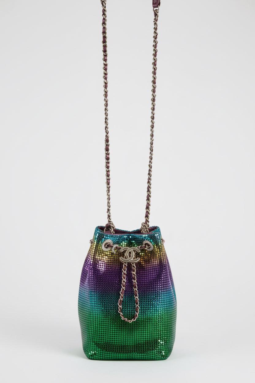Chanel Mini Bucket Bag Faded Metallic Mesh Multicolor Gold Hardware Fall/Winter 2021