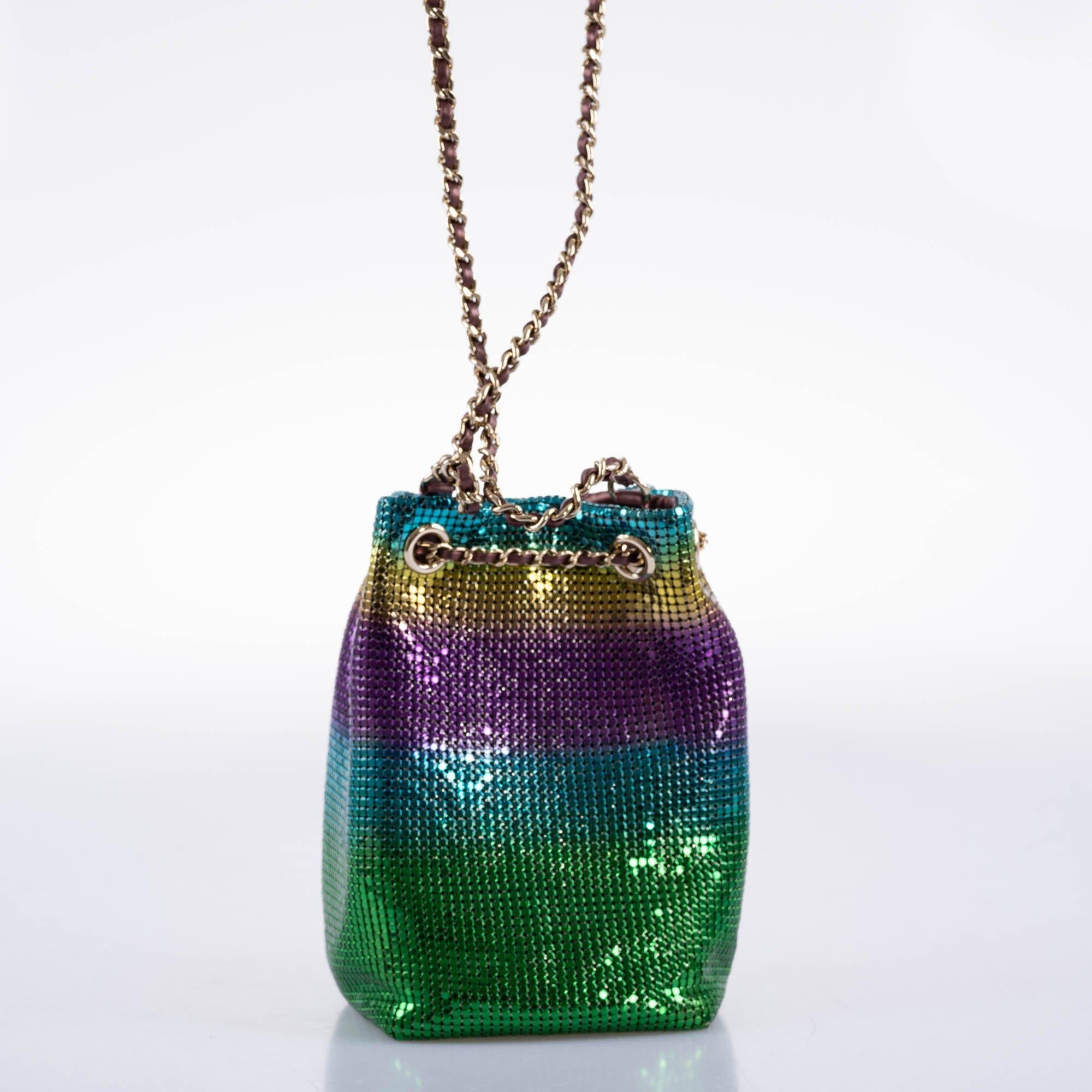 Chanel Mini Bucket Bag Faded Metallic Mesh Multicolor Gold Hardware Fall/Winter 2021