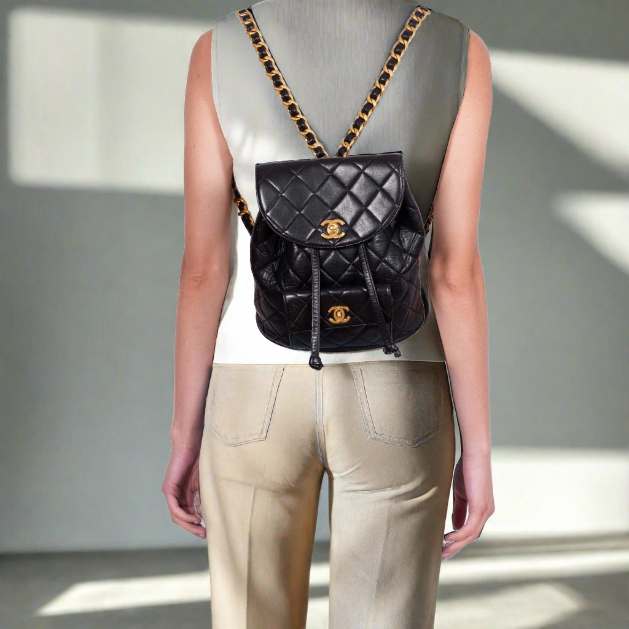 Chanel Mini Duma Backpack Black Quilted Lambskin Gold Hardware