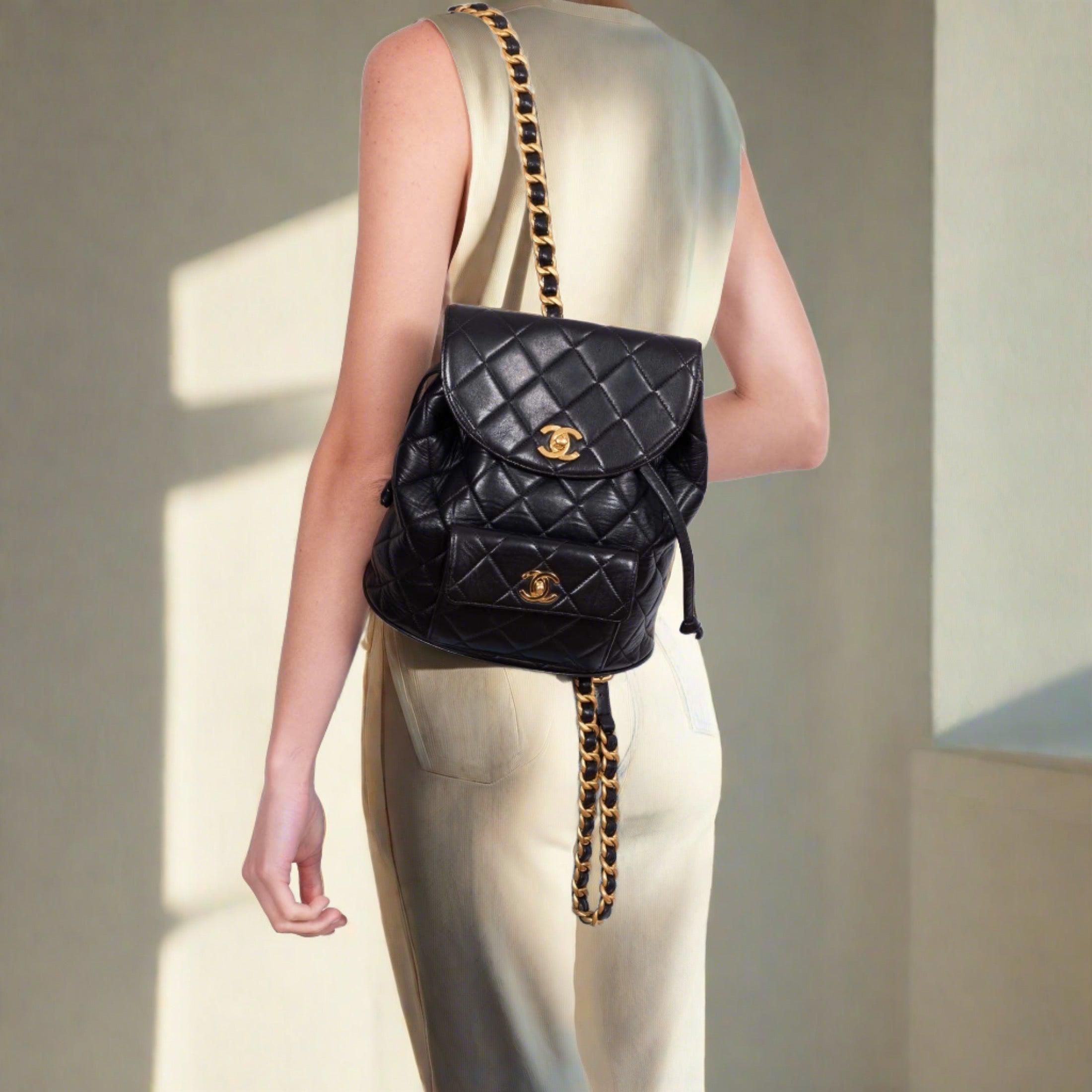 Chanel Mini Duma Backpack Black Quilted Lambskin Gold Hardware