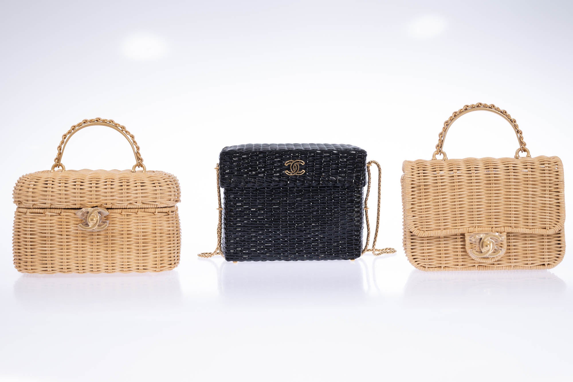 Chanel Mini Flap Bag with Top Handle Beige Braided Rattan Gold-Tone Hardware