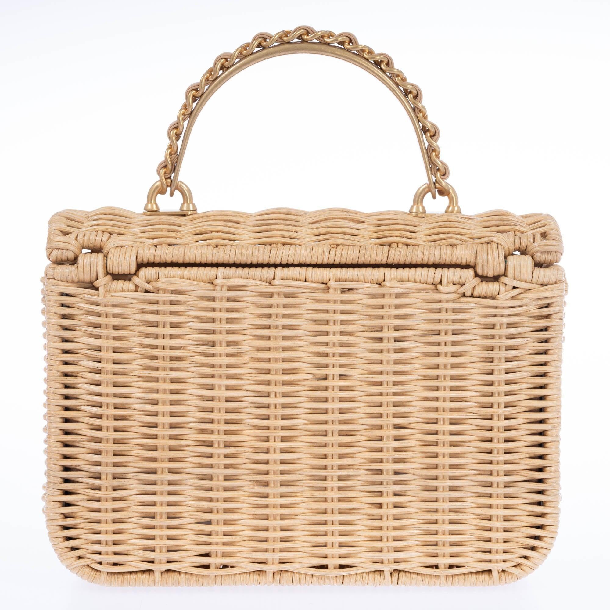 Chanel Mini Flap Bag with Top Handle Beige Braided Rattan Gold-Tone Hardware