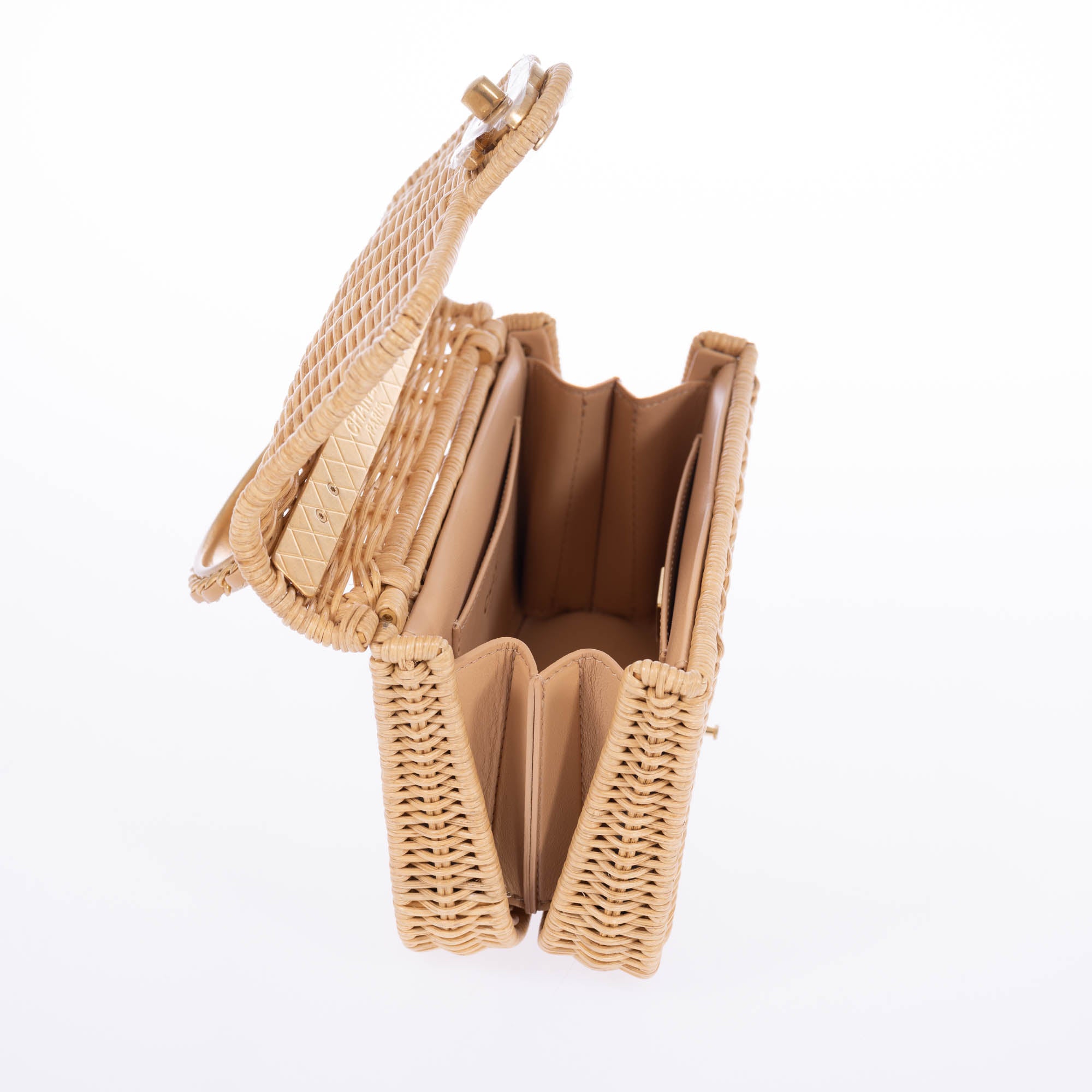 Chanel Mini Flap Bag with Top Handle Beige Braided Rattan Gold-Tone Hardware