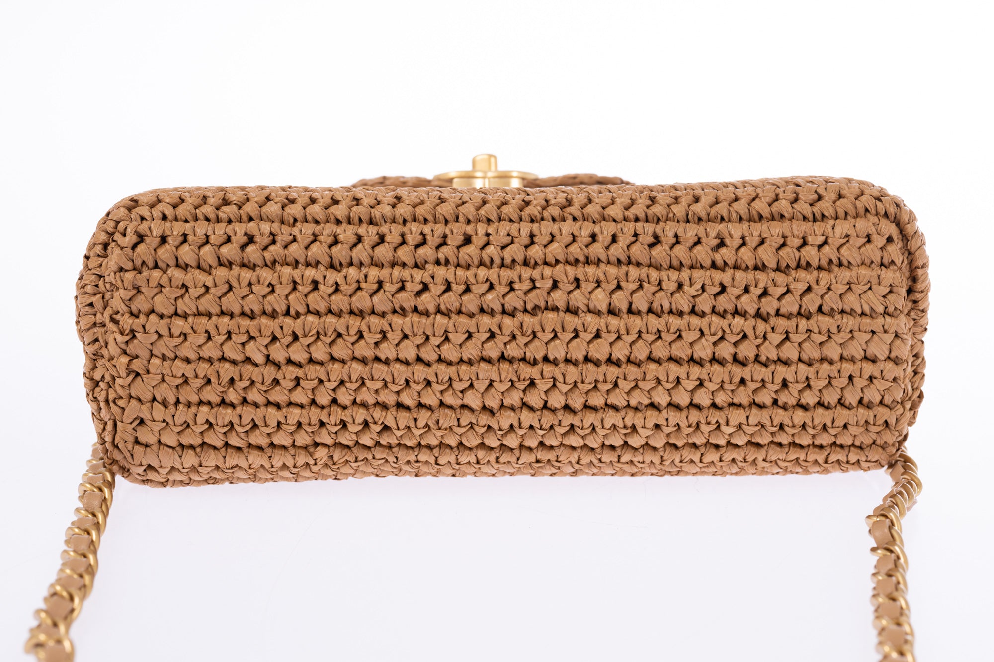 Chanel Mini Shopping Bag Braided Raffia Dark Beige Gold Hardware