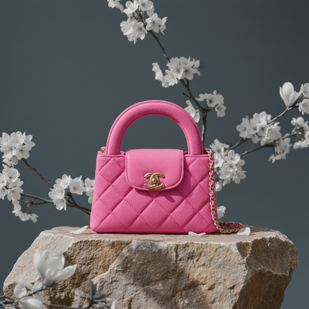 Chanel Nano Kelly Shopper Hot Pink Quilted Jersey Brushed Gold Hardware