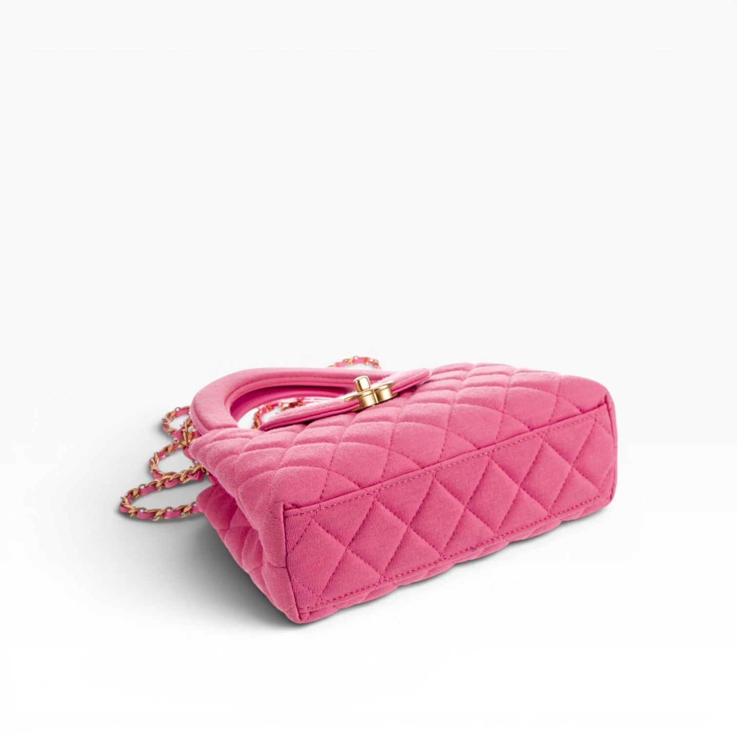 Chanel Nano Kelly Shopper Hot Pink Quilted Jersey Brushed Gold Hardware