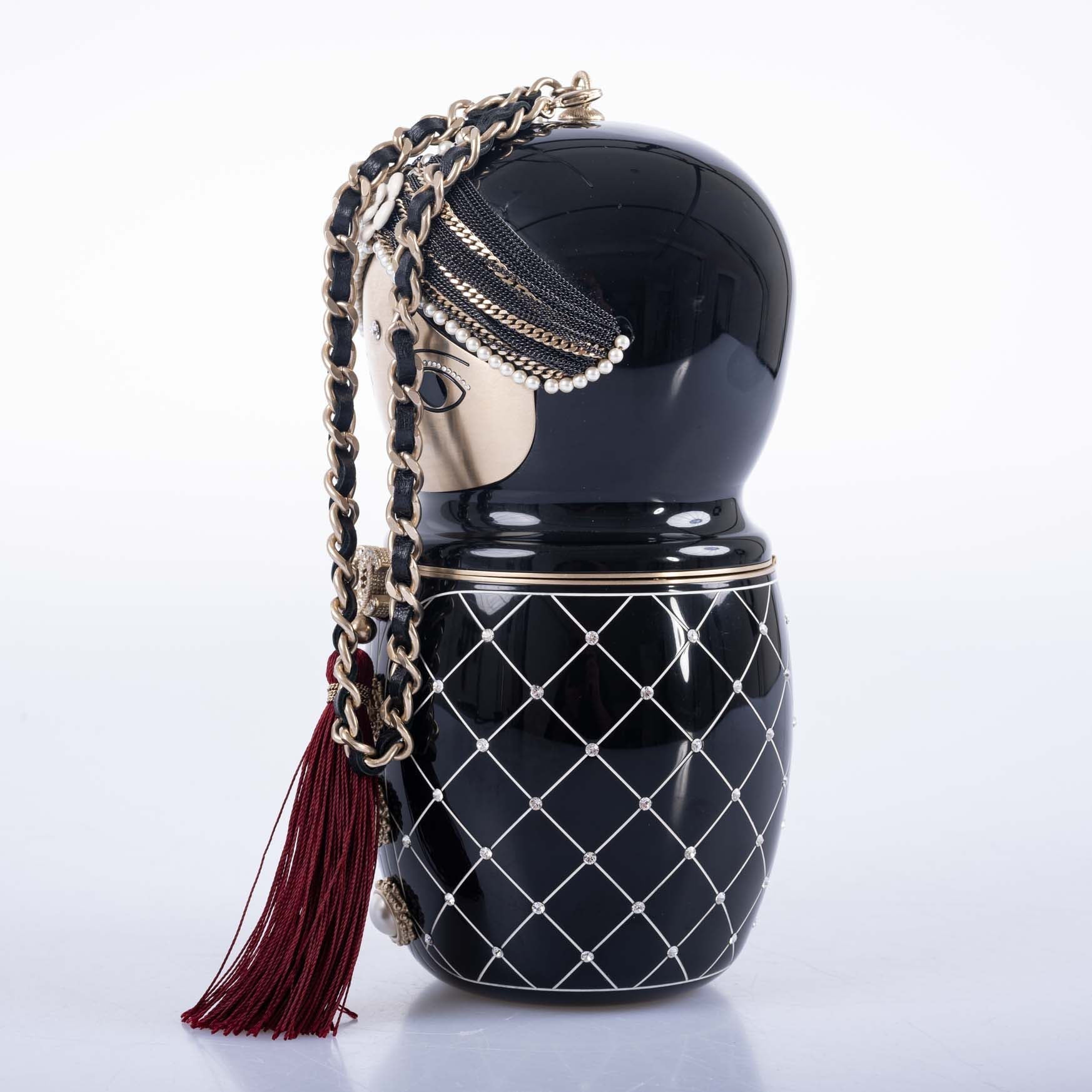 Chanel Matryoshka Doll Minaudière Paris-Bombay Métiers d'Art 2012 Black Lucite Aged Gold Hardware