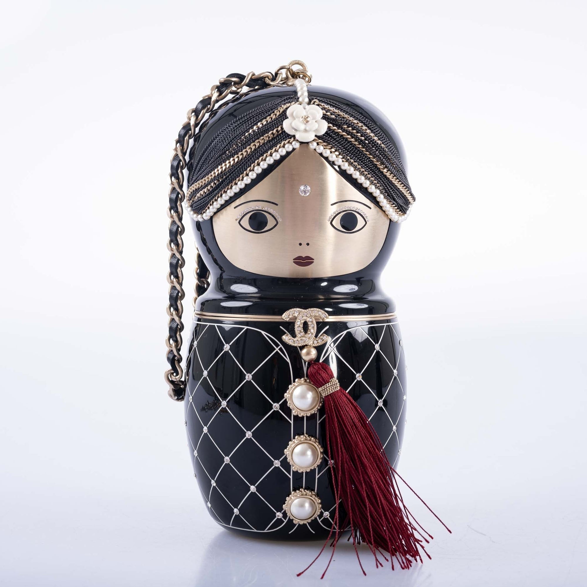 Chanel Matryoshka Doll Minaudière Paris-Bombay Métiers d'Art 2012 Black Lucite Aged Gold Hardware
