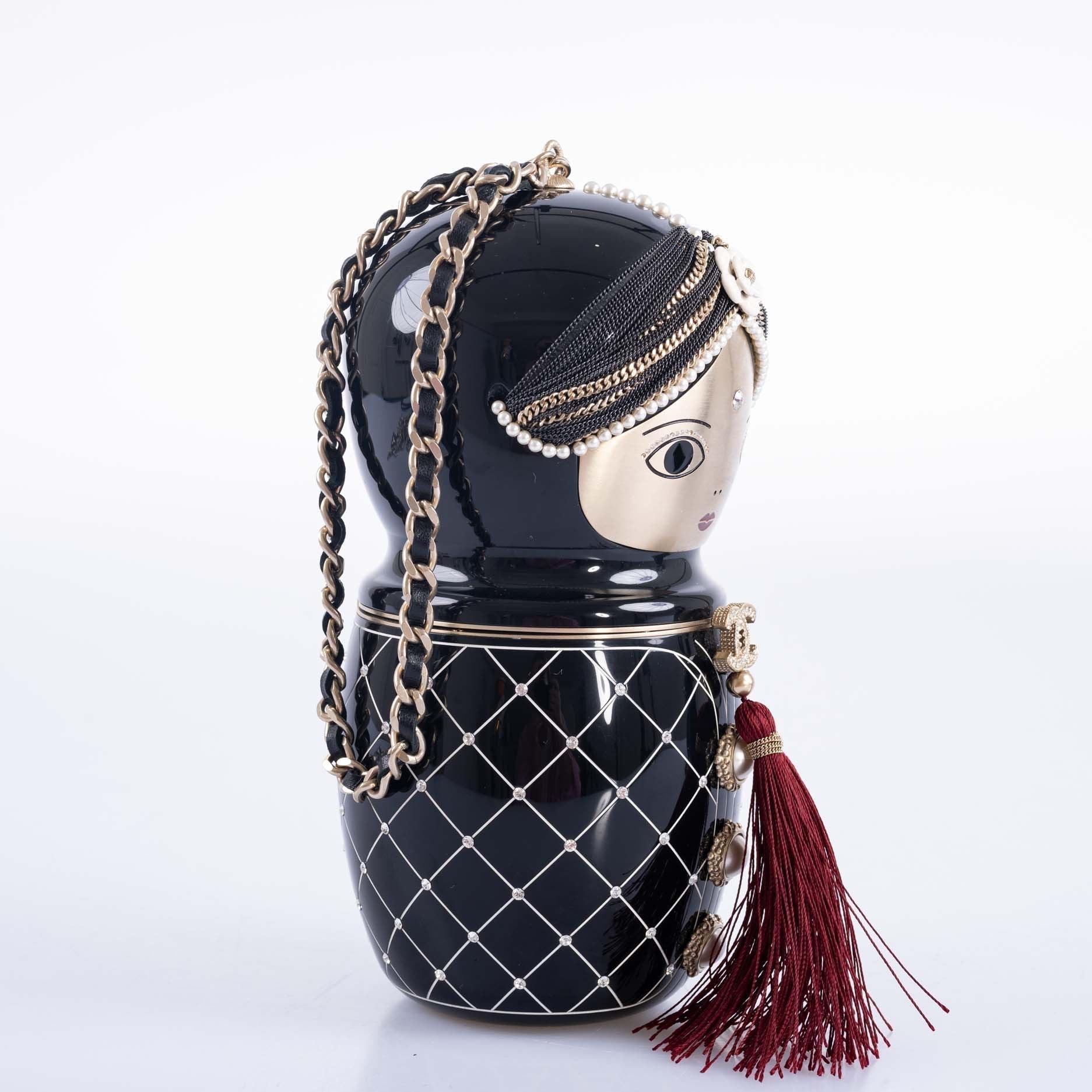 Chanel Matryoshka Doll Minaudière Paris-Bombay Métiers d'Art 2012 Black Lucite Aged Gold Hardware