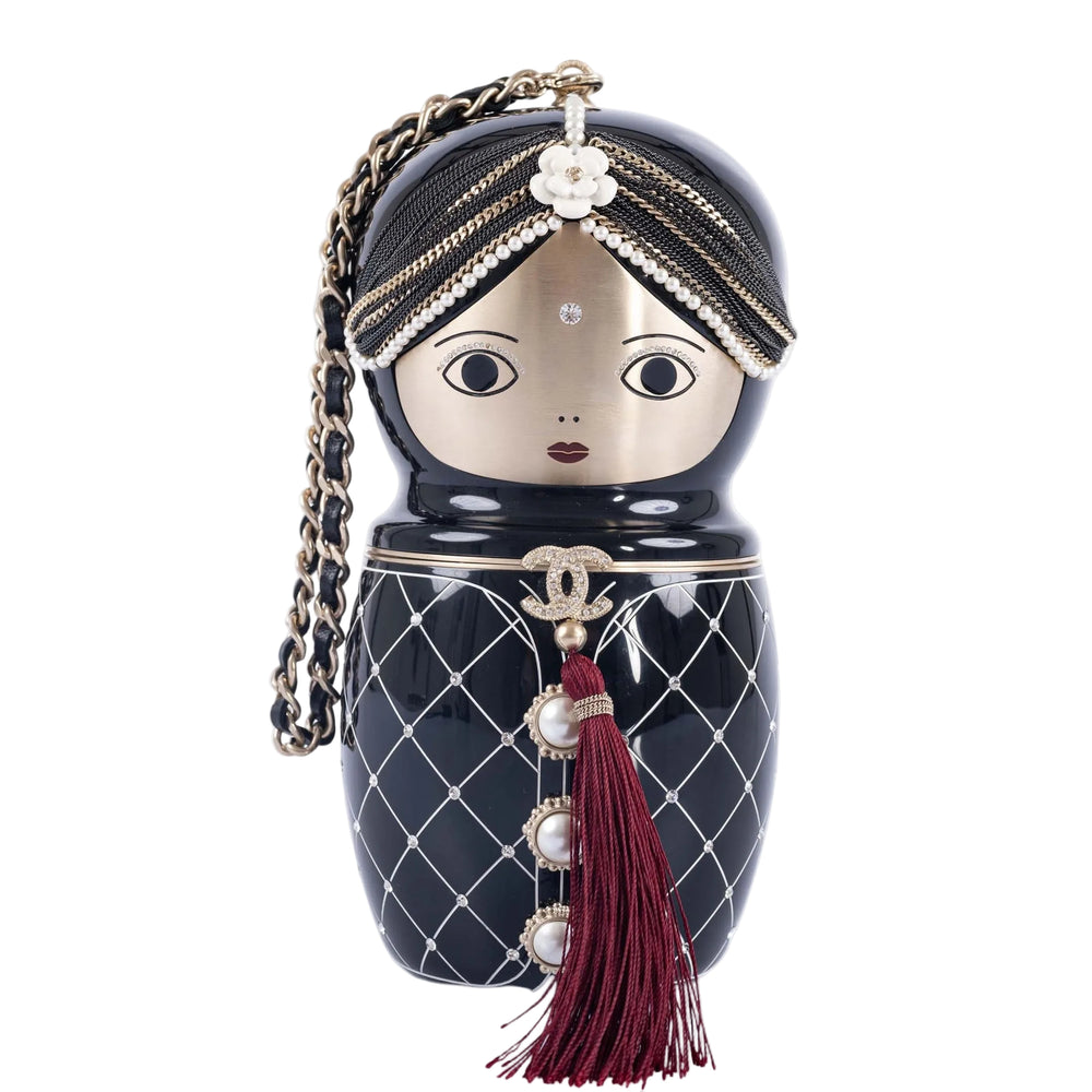 Chanel Matryoshka Doll Minaudière Paris-Bombay Métiers d'Art 2012 Black Lucite Aged Gold Hardware