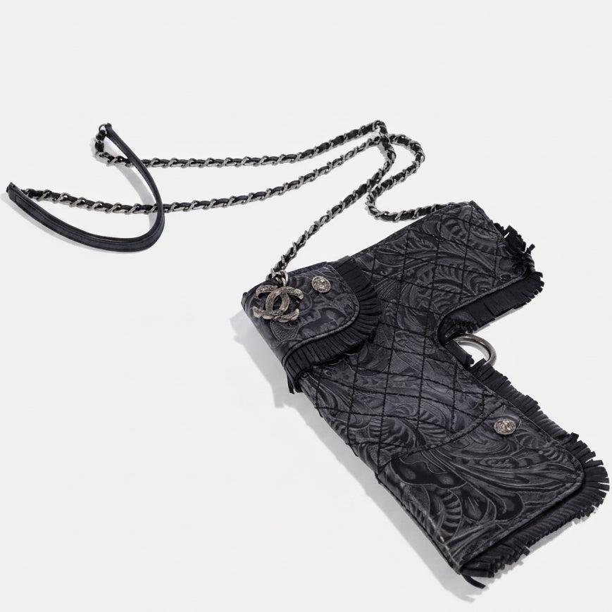 Chanel Paris-Dallas Holster Crossbody Black Tooled Leather Silver Hardware