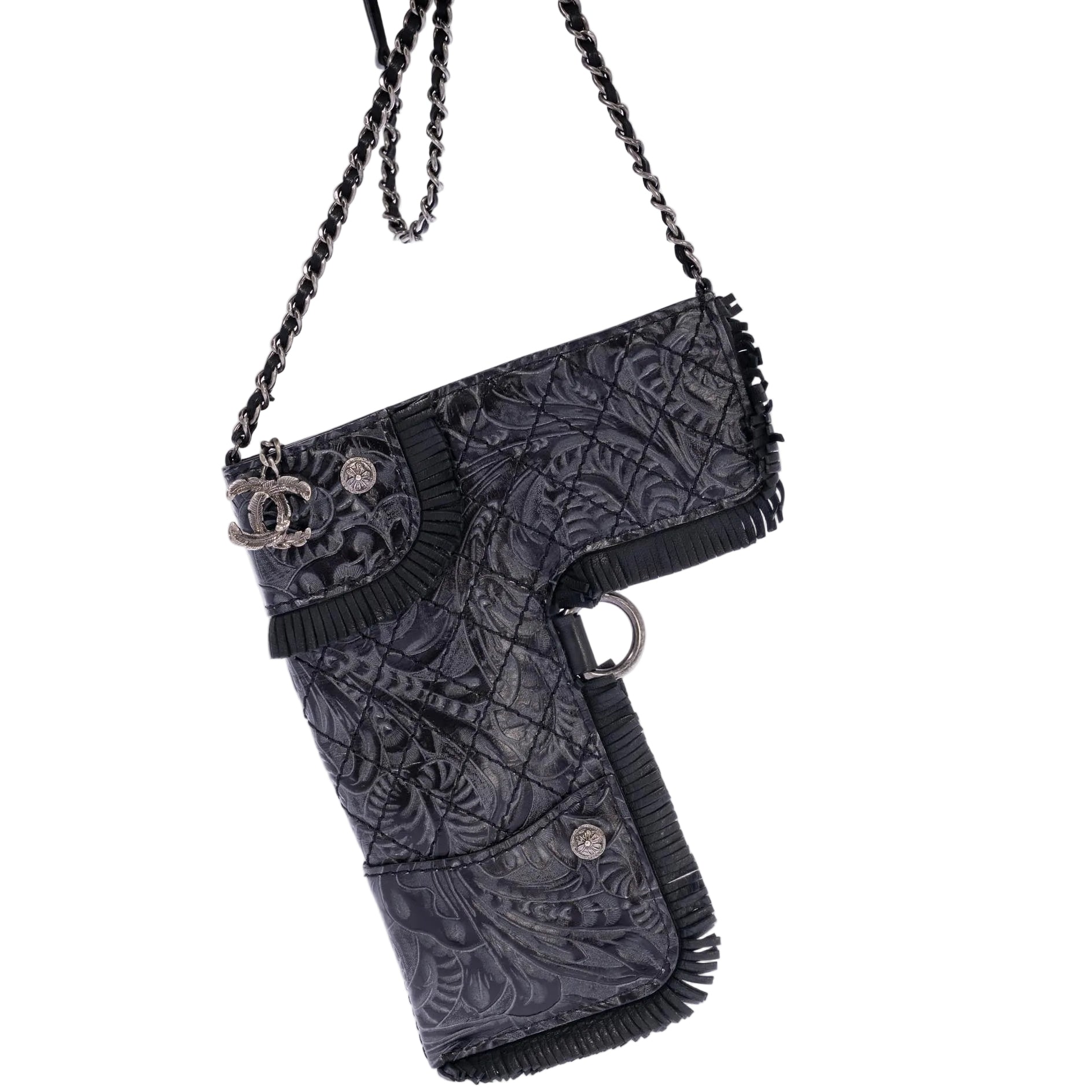 Chanel Paris-Dallas Holster Crossbody Black Tooled Leather Silver Hardware