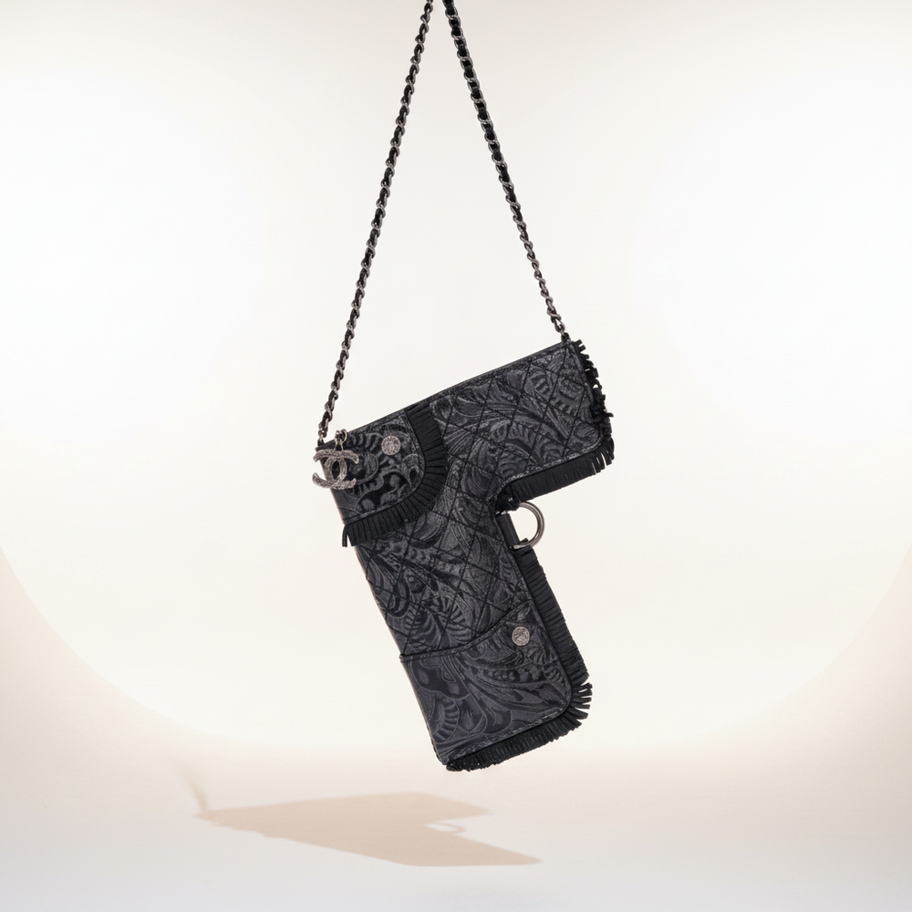 Chanel Paris-Dallas Holster Crossbody Black Tooled Leather Silver Hardware