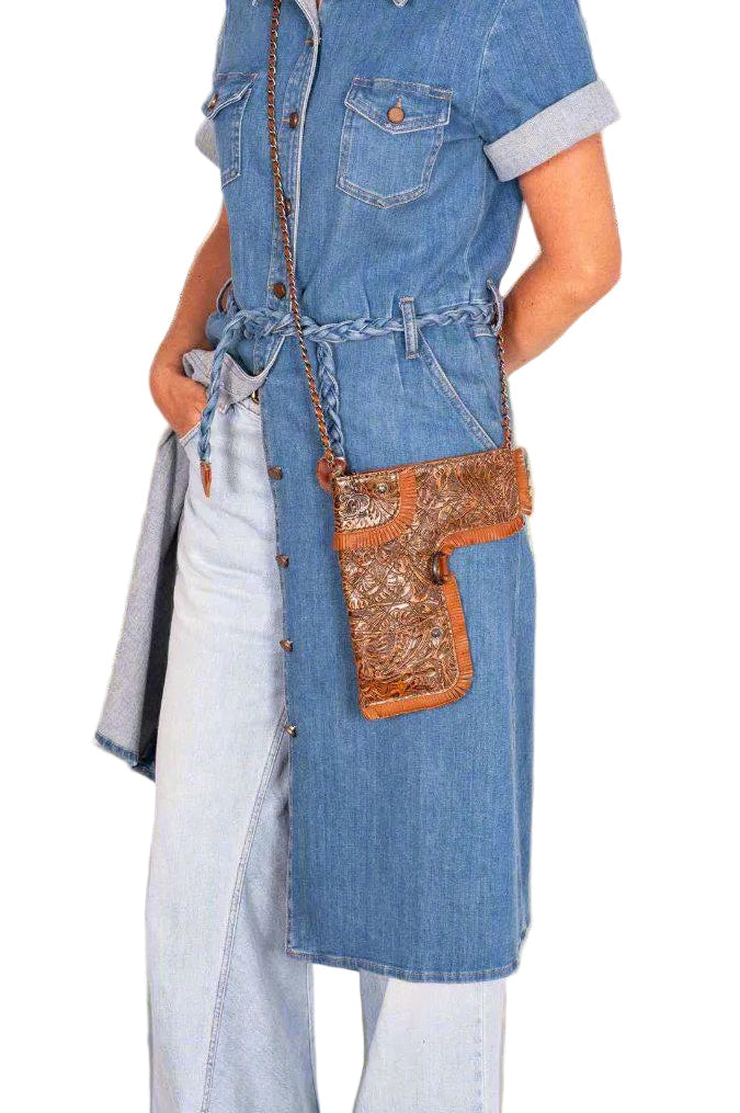 Chanel Paris-Dallas Holster Crossbody Brown Tooled Calfskin Ruthenium Hardware