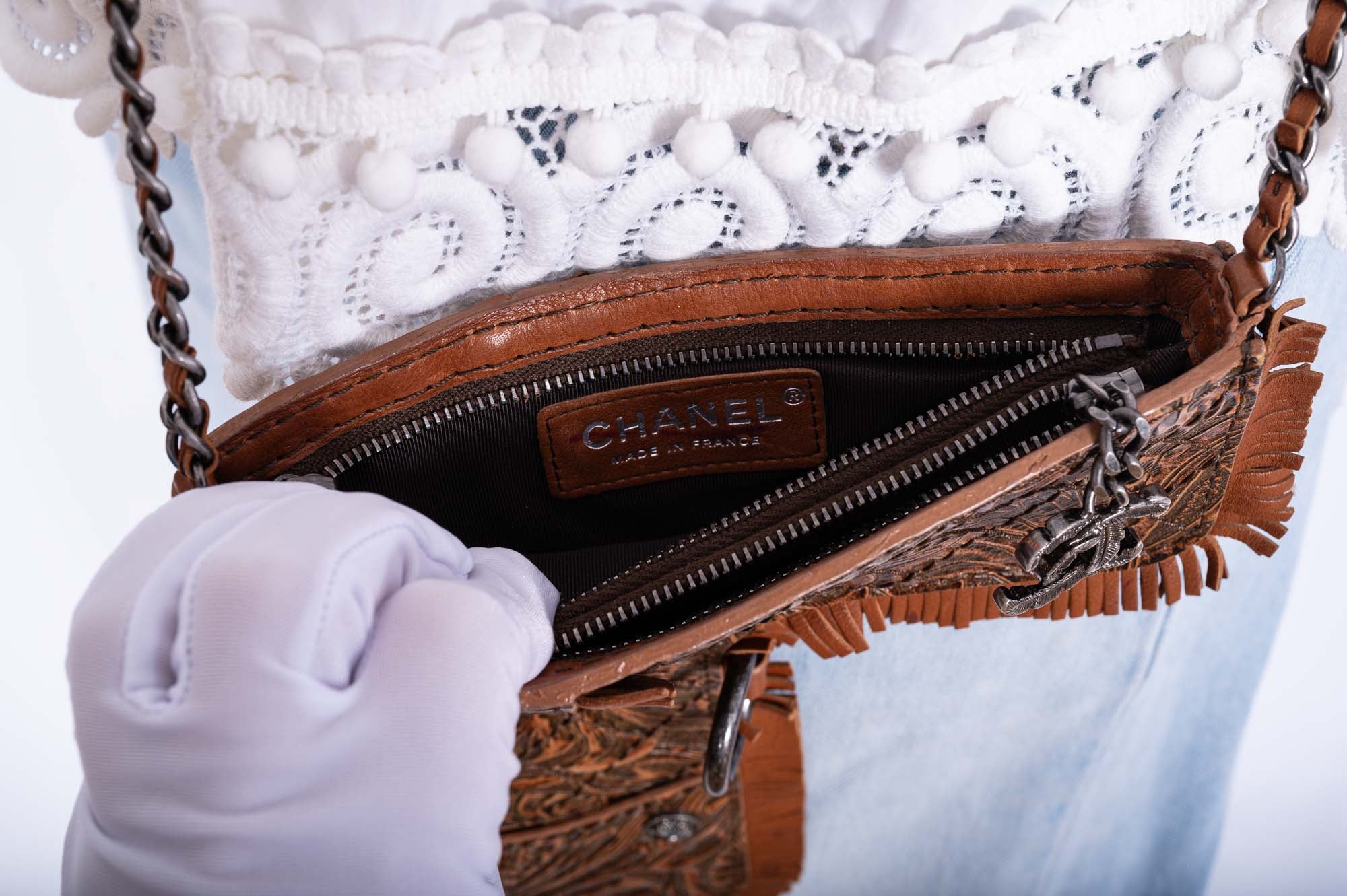 Chanel Paris-Dallas Holster Crossbody Brown Tooled Calfskin Ruthenium Hardware