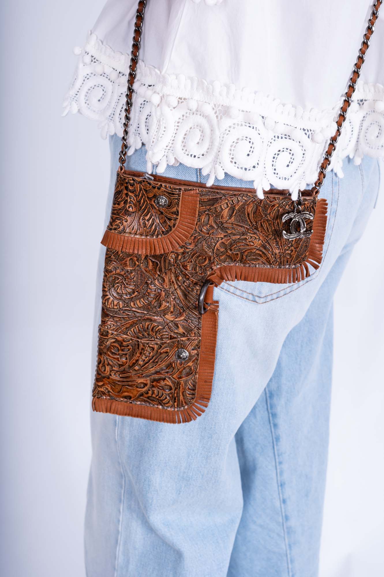 Chanel Paris-Dallas Holster Crossbody Brown Tooled Calfskin Ruthenium Hardware