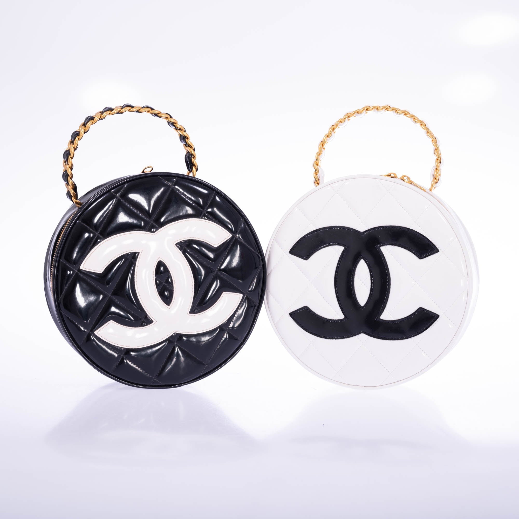 Chanel Round CC Vanity Black and White Patent Leather Gold Hardware