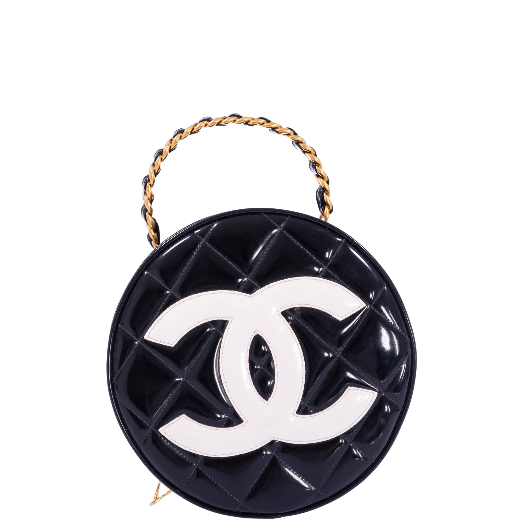 Chanel Round CC Vanity Black and White Patent Leather Gold Hardware