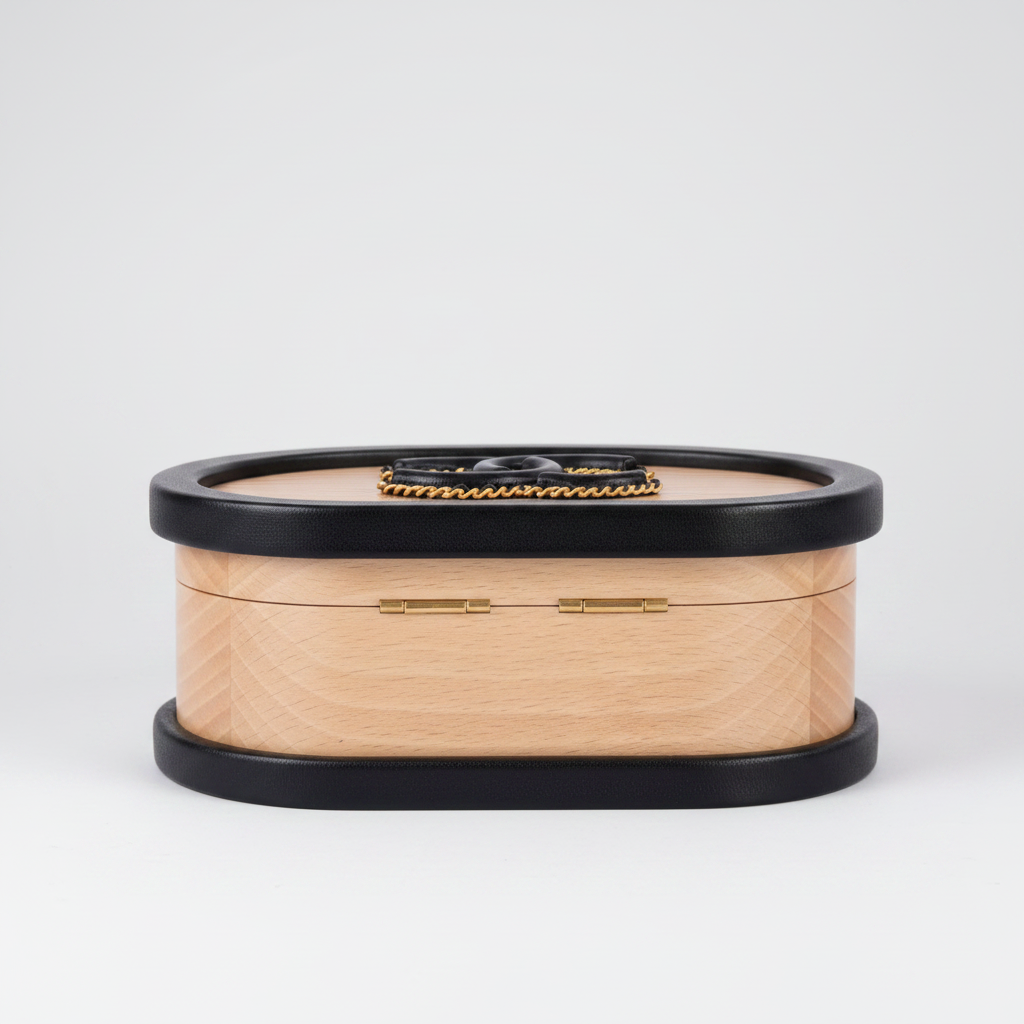 Chanel Round CC Vanity Case Beechwood and Black Lambskin Gold Hardware