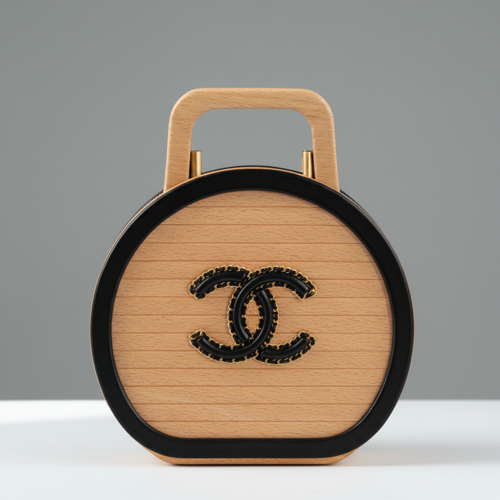 Chanel Round CC Vanity Case Beechwood and Black Lambskin Gold