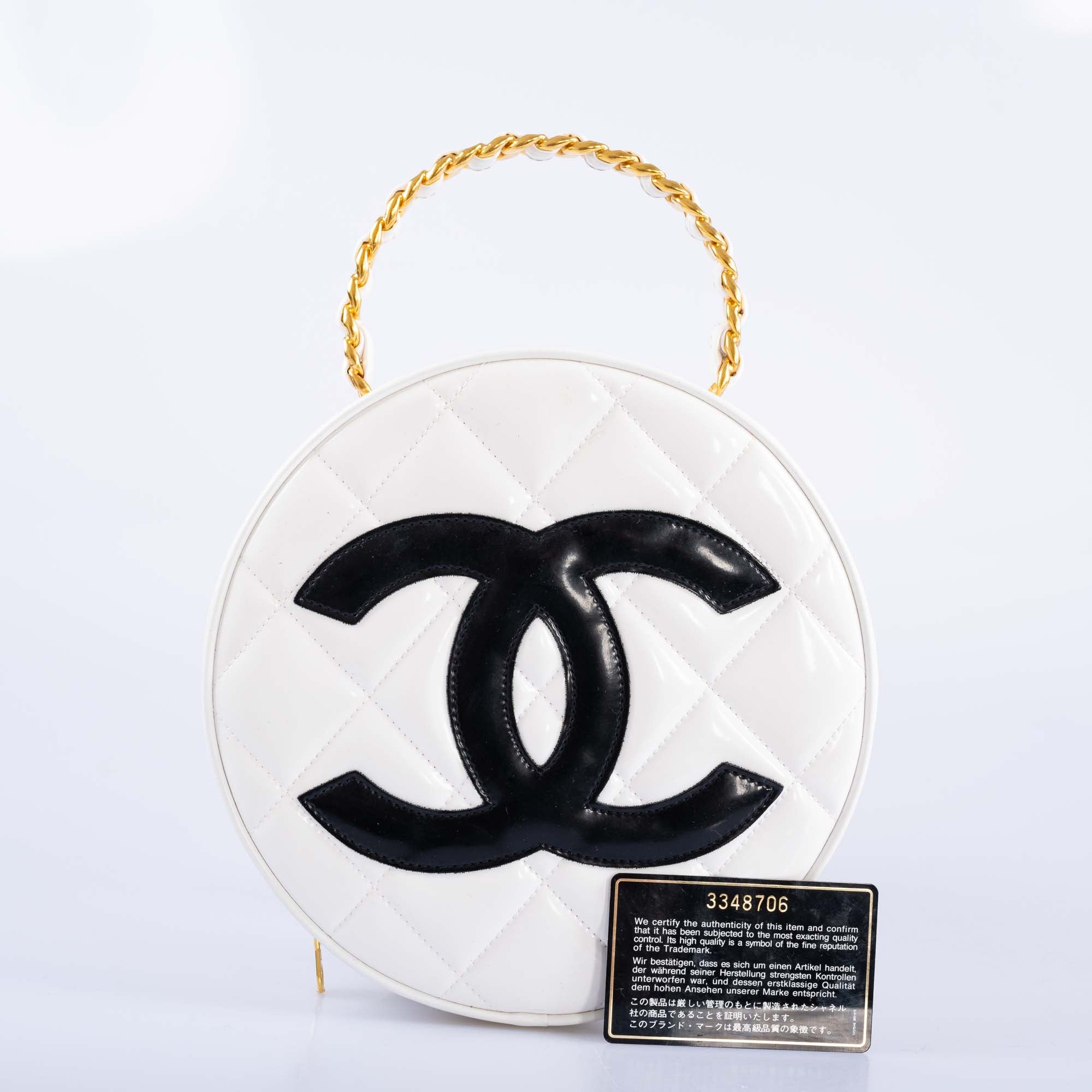 Chanel Round CC Vanity White and Black Patent Leather Gold Hardware