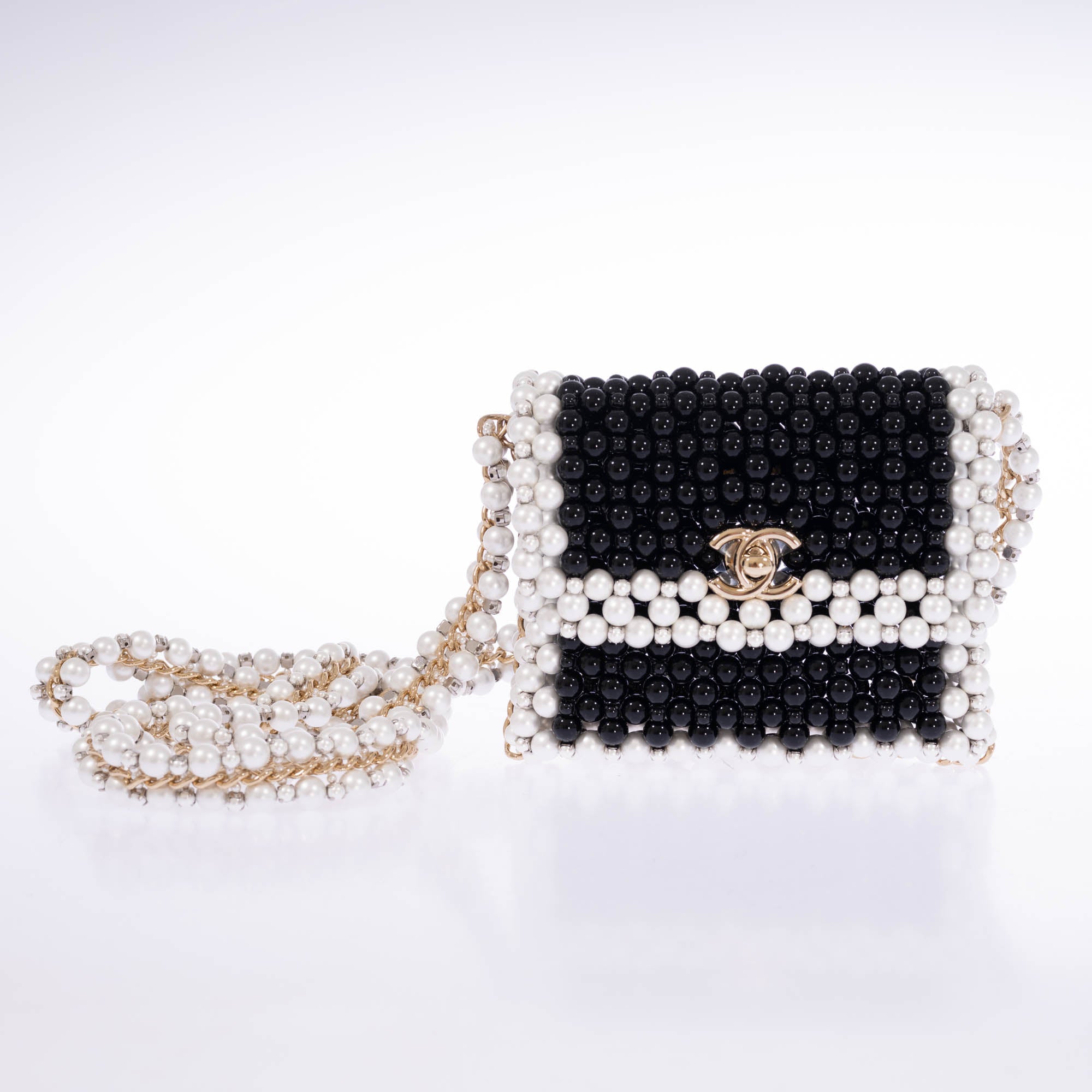 Chanel Runway Pearl Crossbody Black and White Gold Hardware