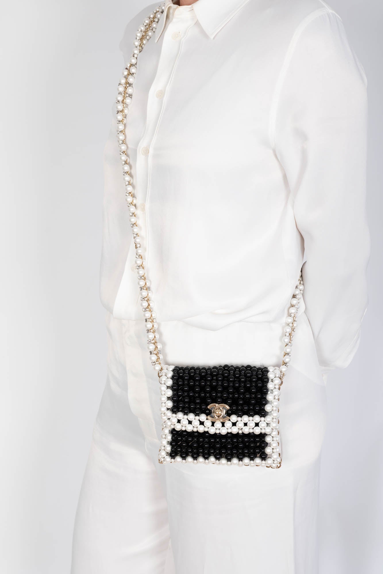 Chanel Runway Pearl Crossbody Black and White Gold Hardware