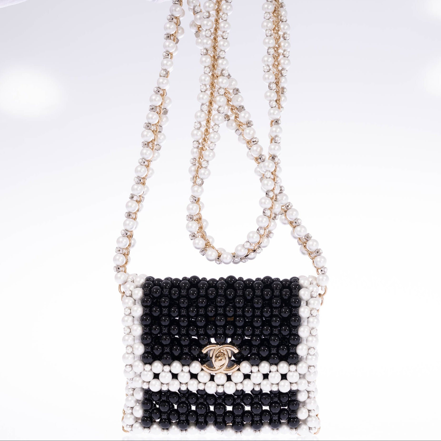 Chanel Runway Pearl Crossbody Black and White Gold Hardware
