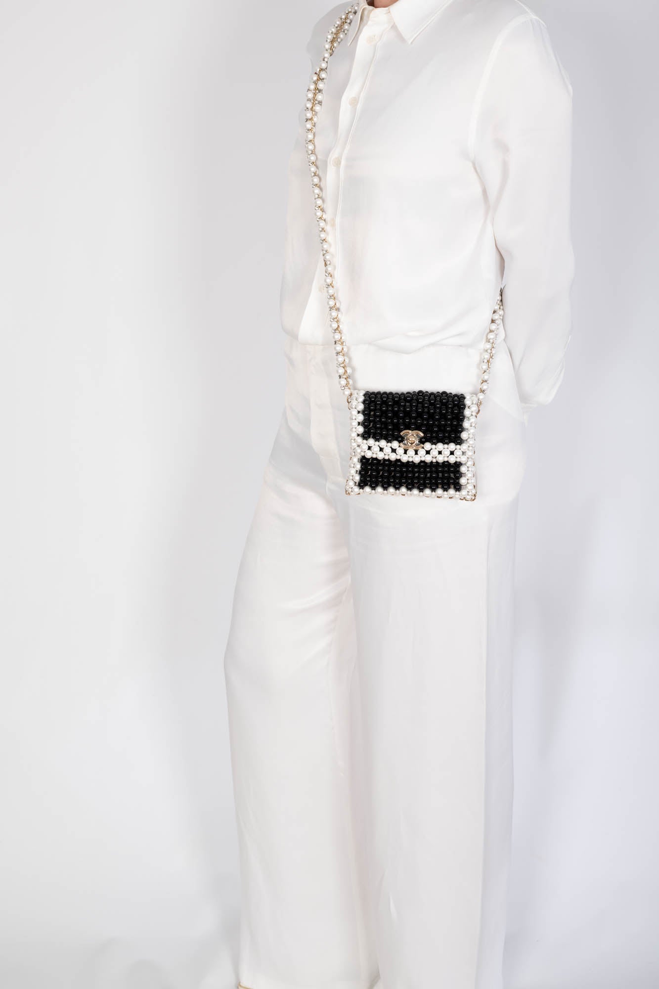 Chanel Runway Pearl Crossbody Black and White Gold Hardware