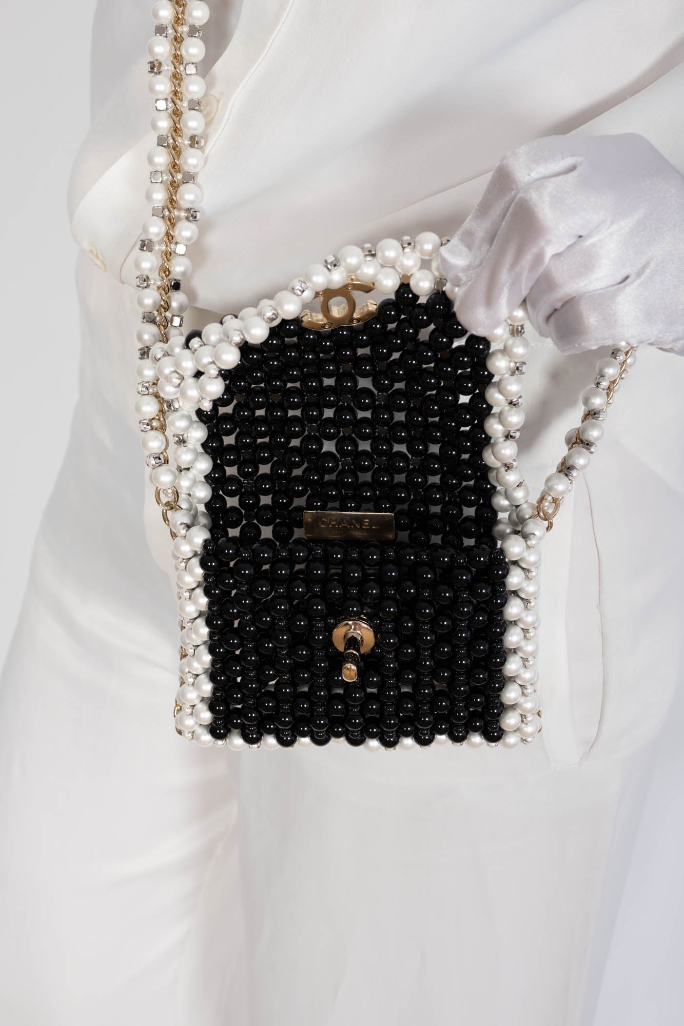 Chanel Runway Pearl Crossbody Black and White Gold Hardware
