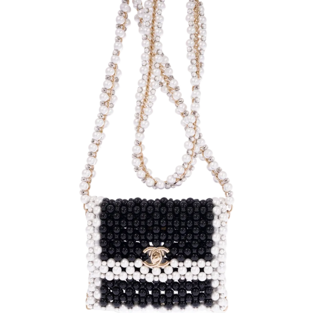 Chanel Runway Pearl Crossbody Black and White Gold Hardware