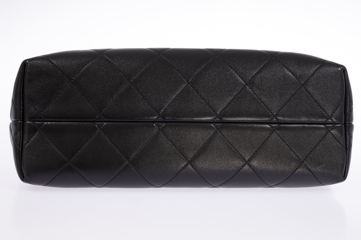 Chanel Small Coco Base Shopping Bag Beige Suede Black Leather Gold Hardware, quilted lambskin base