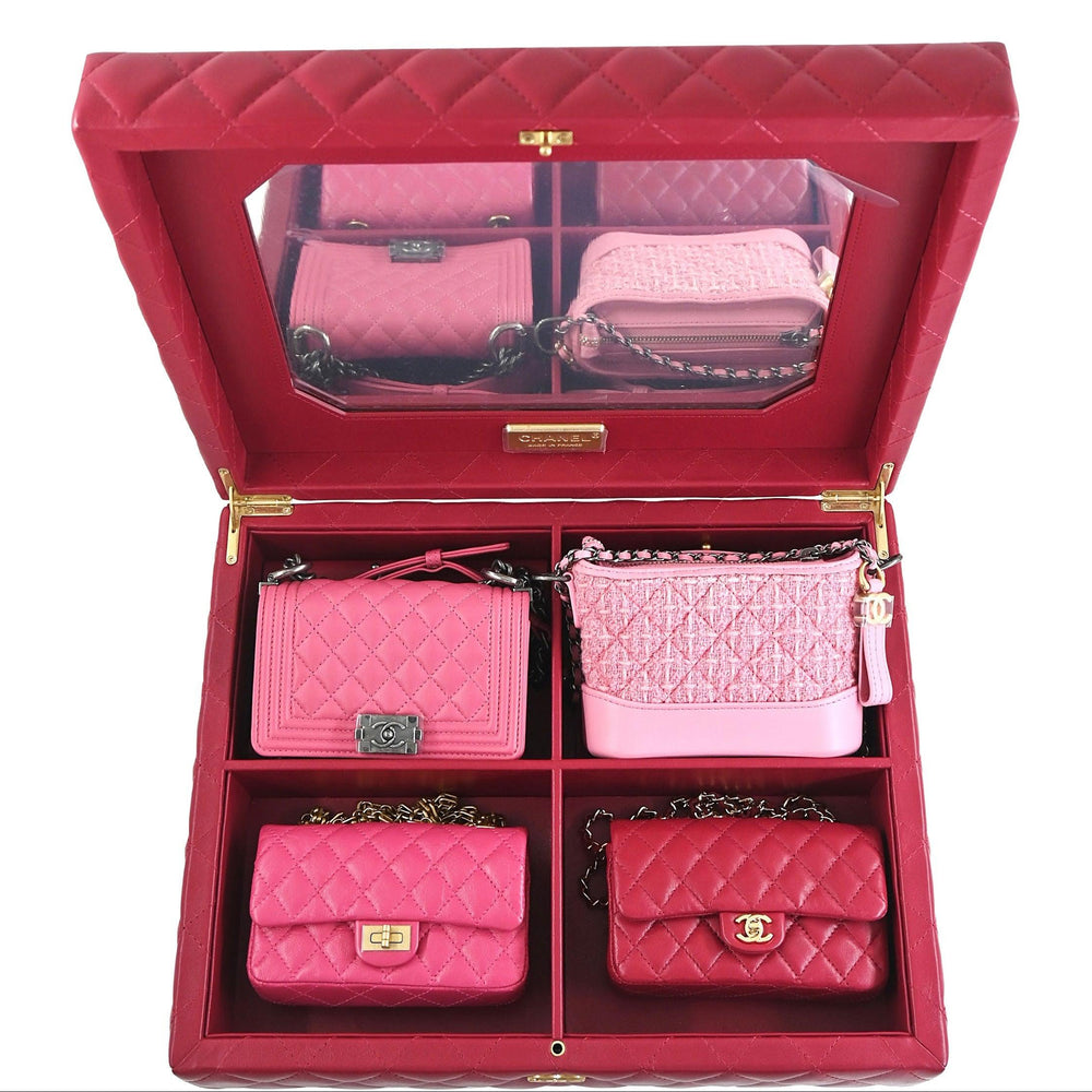 Chanel Success Story Set of 4 Micro Mini Bags with Quilted Trunk Pink & Red