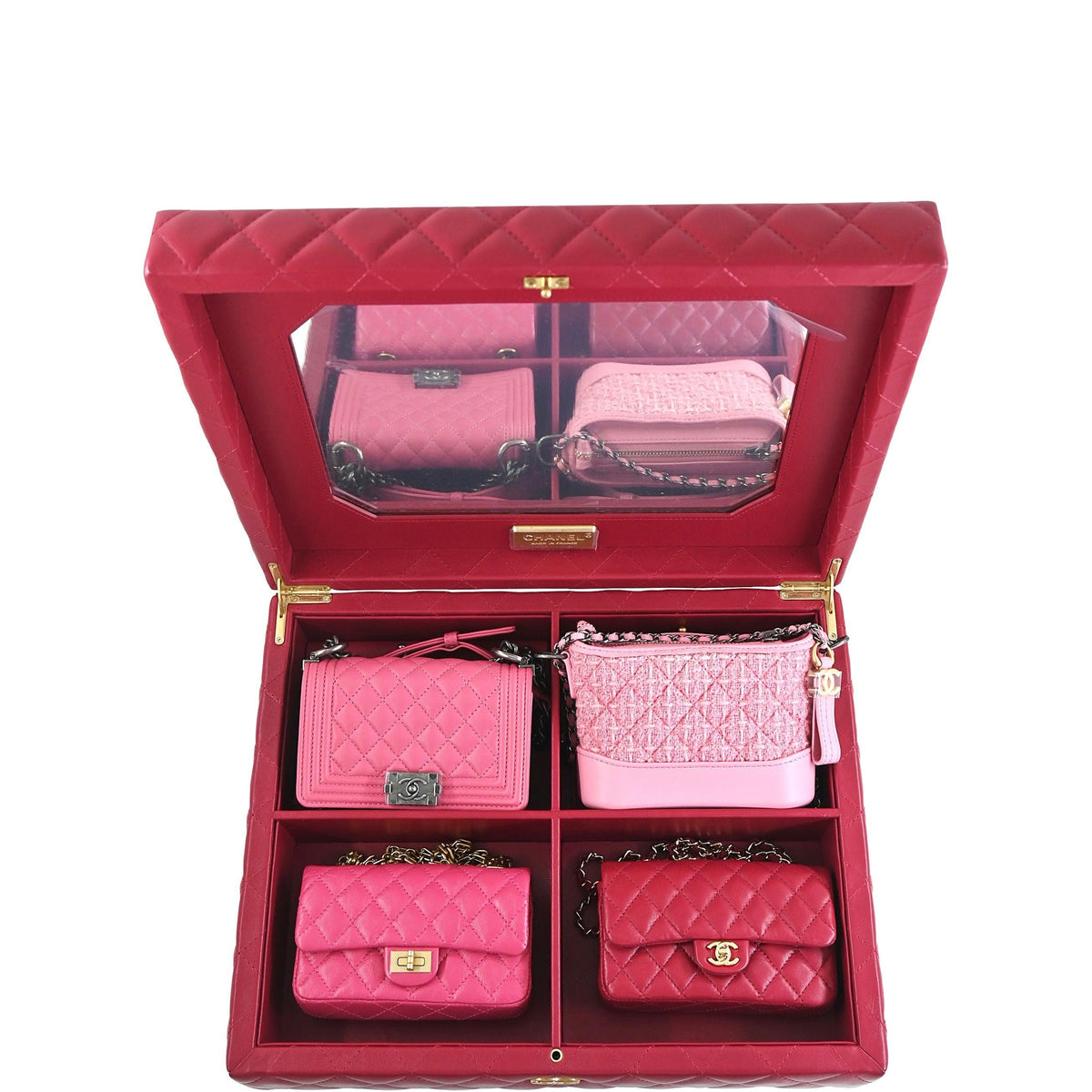 Chanel Success Story Set of 4 Pink and Red Micro Mini Bags with Red Quilted  Trunk