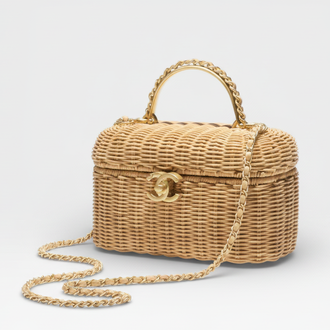 Chanel Vanity Case Braided Rattan Gold Hardware