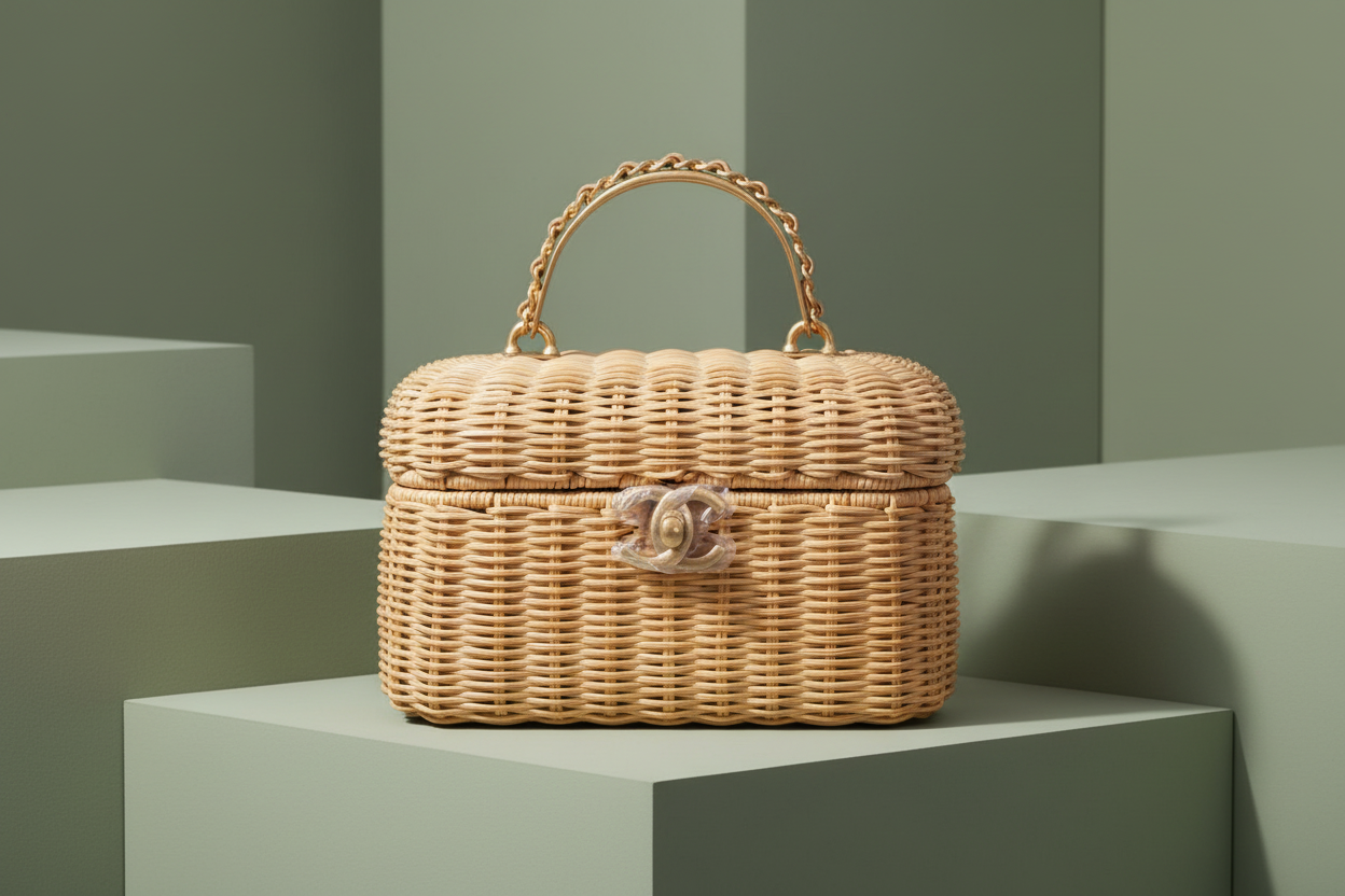 Chanel Vanity Case Braided Rattan Gold Hardware