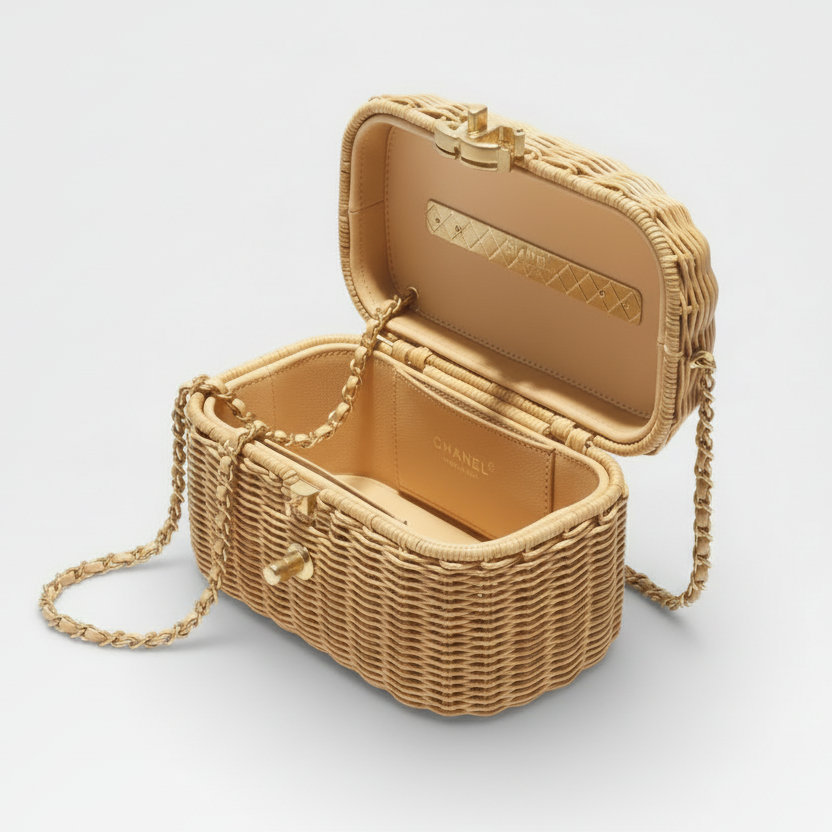 Chanel Vanity Case Braided Rattan Gold Hardware