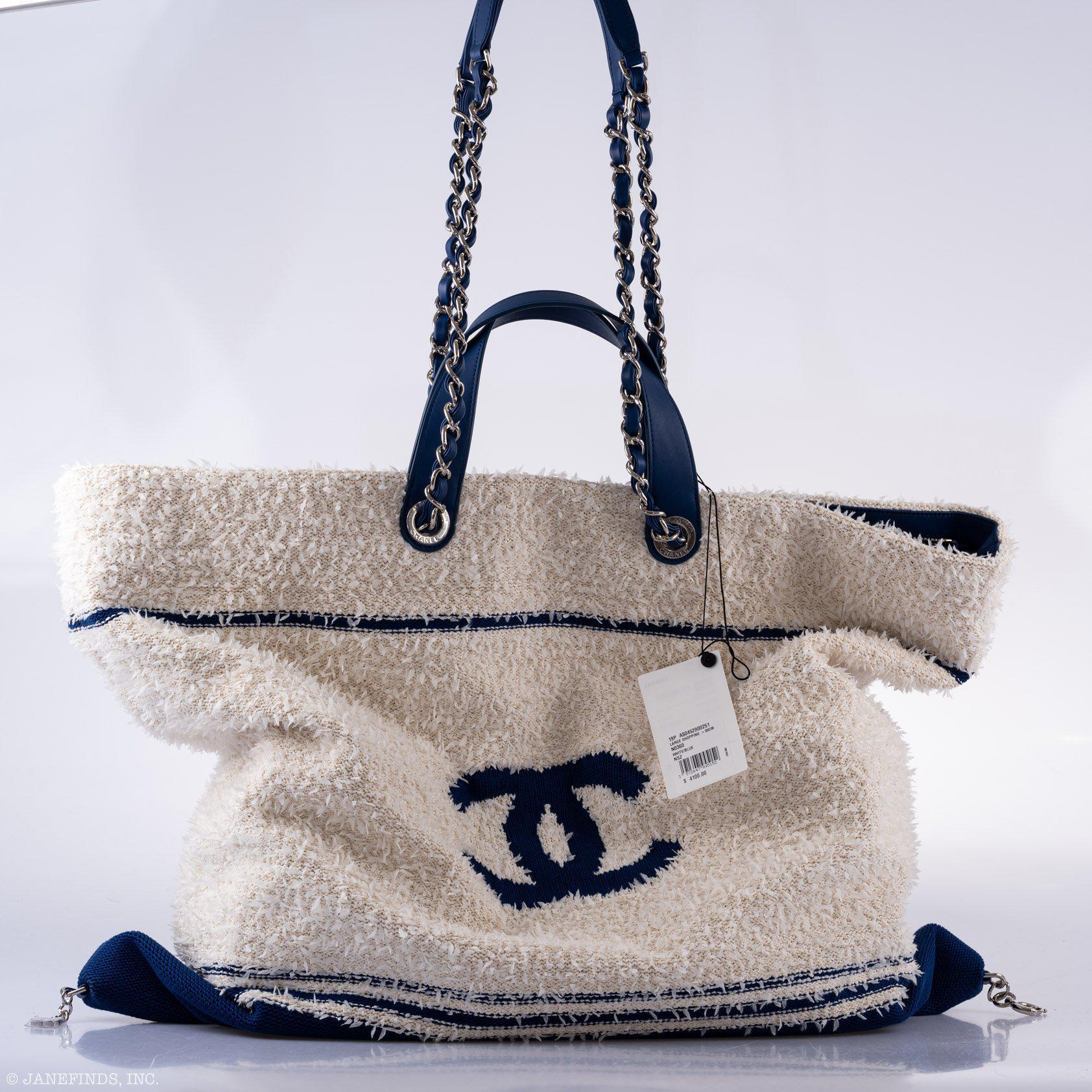Chanel Venise Biarritz CC Tote XL White and Navy Canvas
