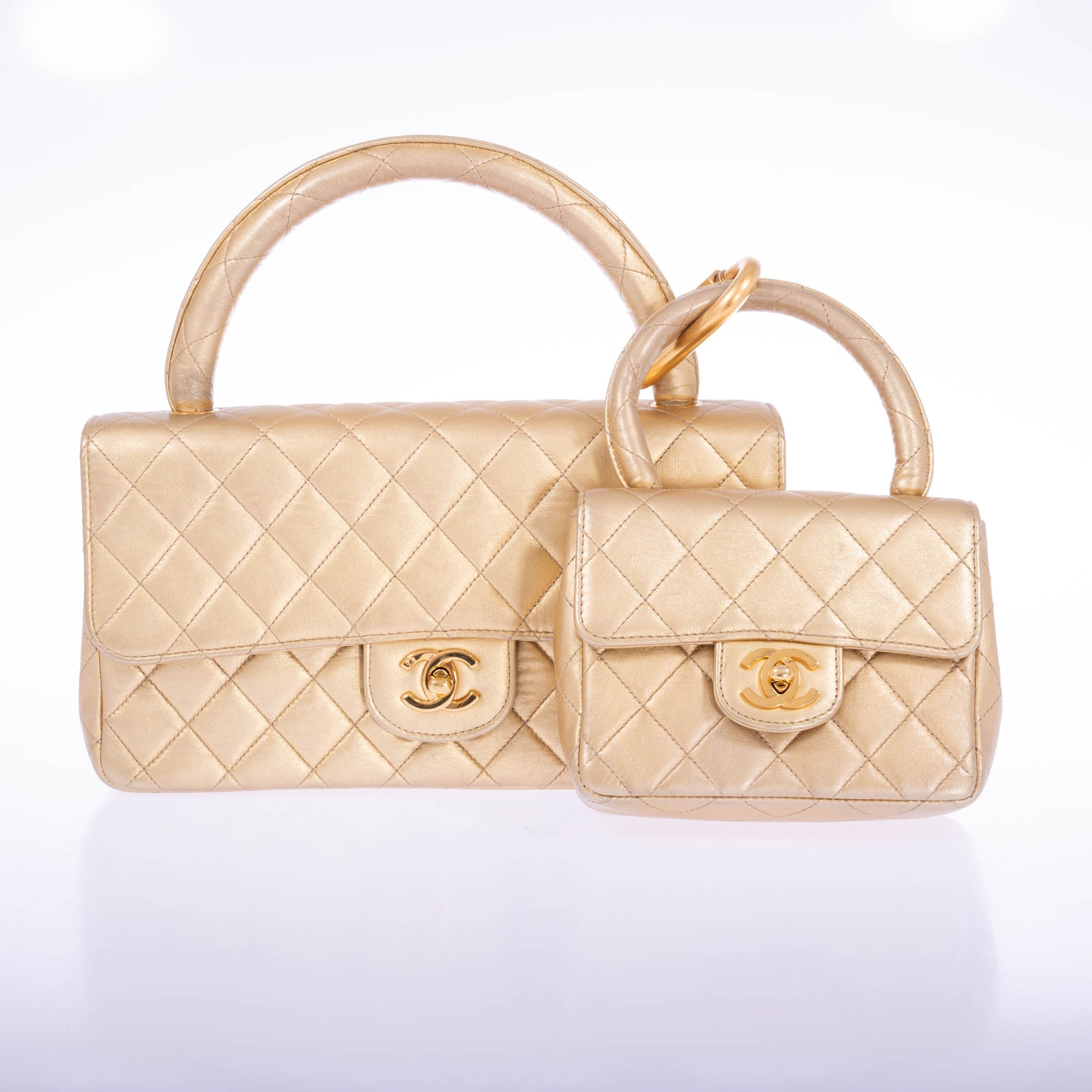 Chanel Vintage 1992 Classic Flap two-in-one Gold Metallic Bag