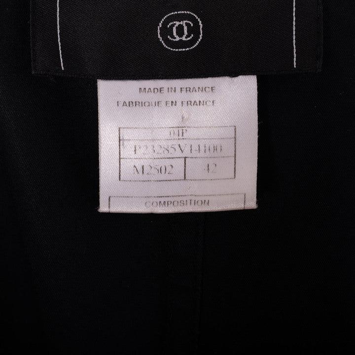 Chanel Vintage Black Trench Coat with Tweed and Chain-Link Trim