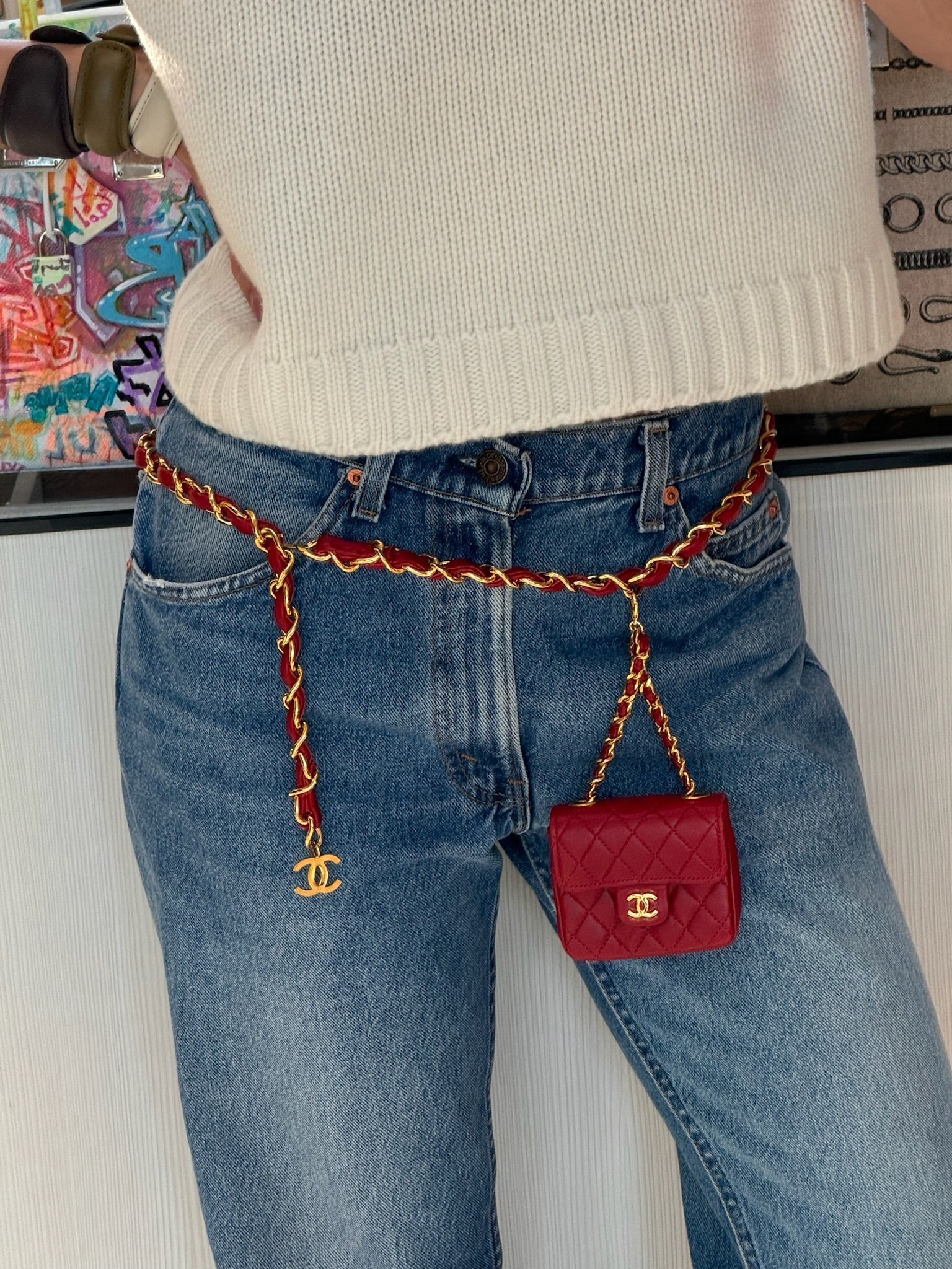 Chanel Vintage Micro Mini Classic Flap Belt Bag Red Quilted Lambskin Gold Hardware 1990s
