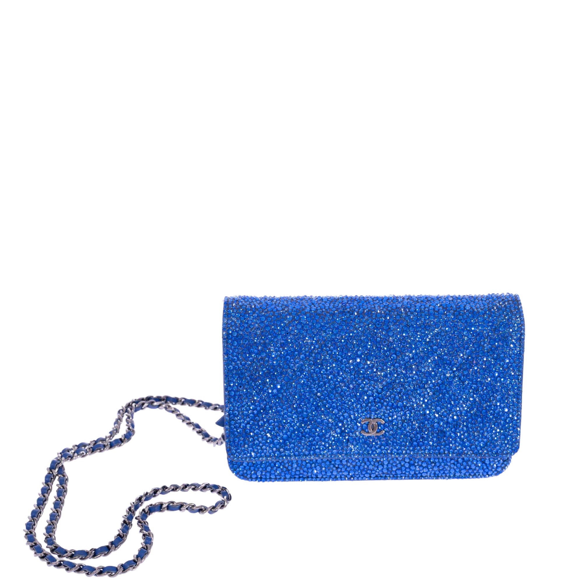 Chanel Wallet on Chain WOC Blue with Custom Swarovski