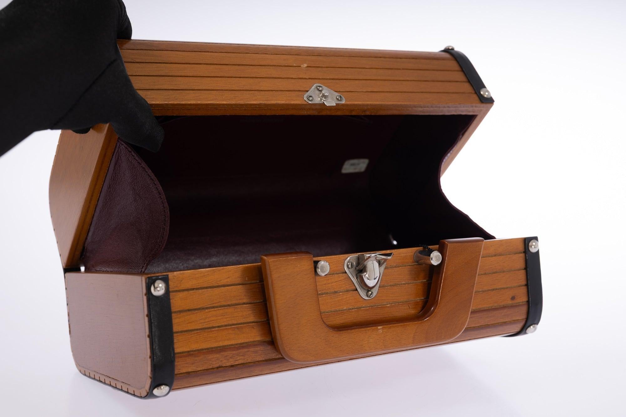 Chanel Wood Vanity Box Bag Brown Wood Black Leather Silver-Tone Hardware