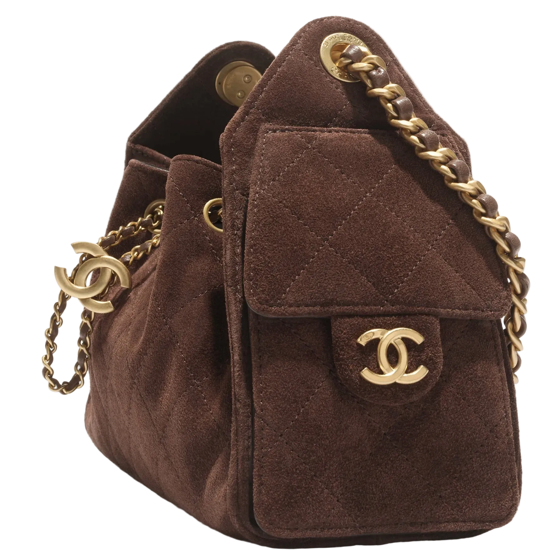 Chanel 25 Mini Dark Brown Suede Calfskin Gold Hardware