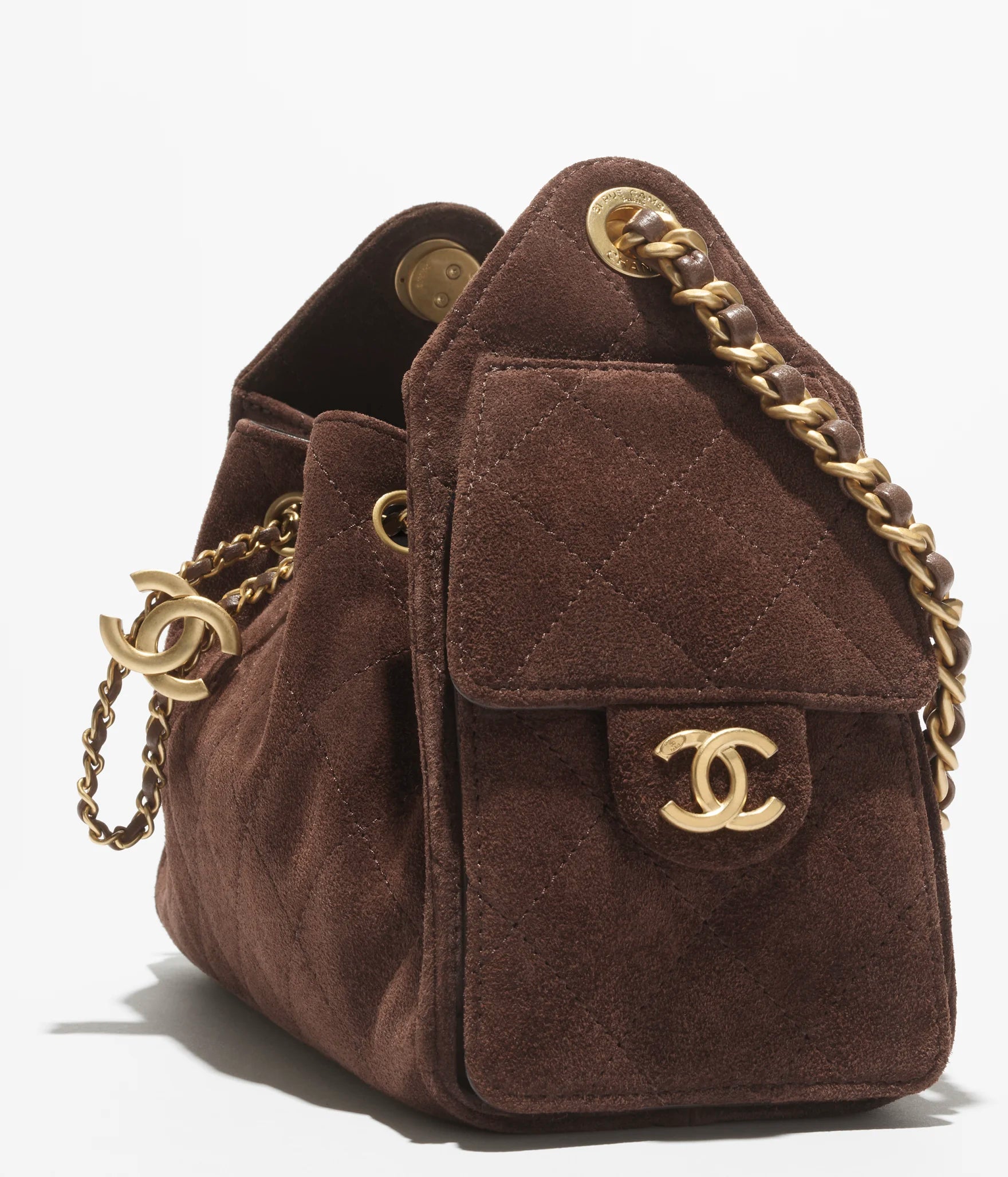 Chanel 25 Mini Dark Brown Suede Calfskin Gold Hardware