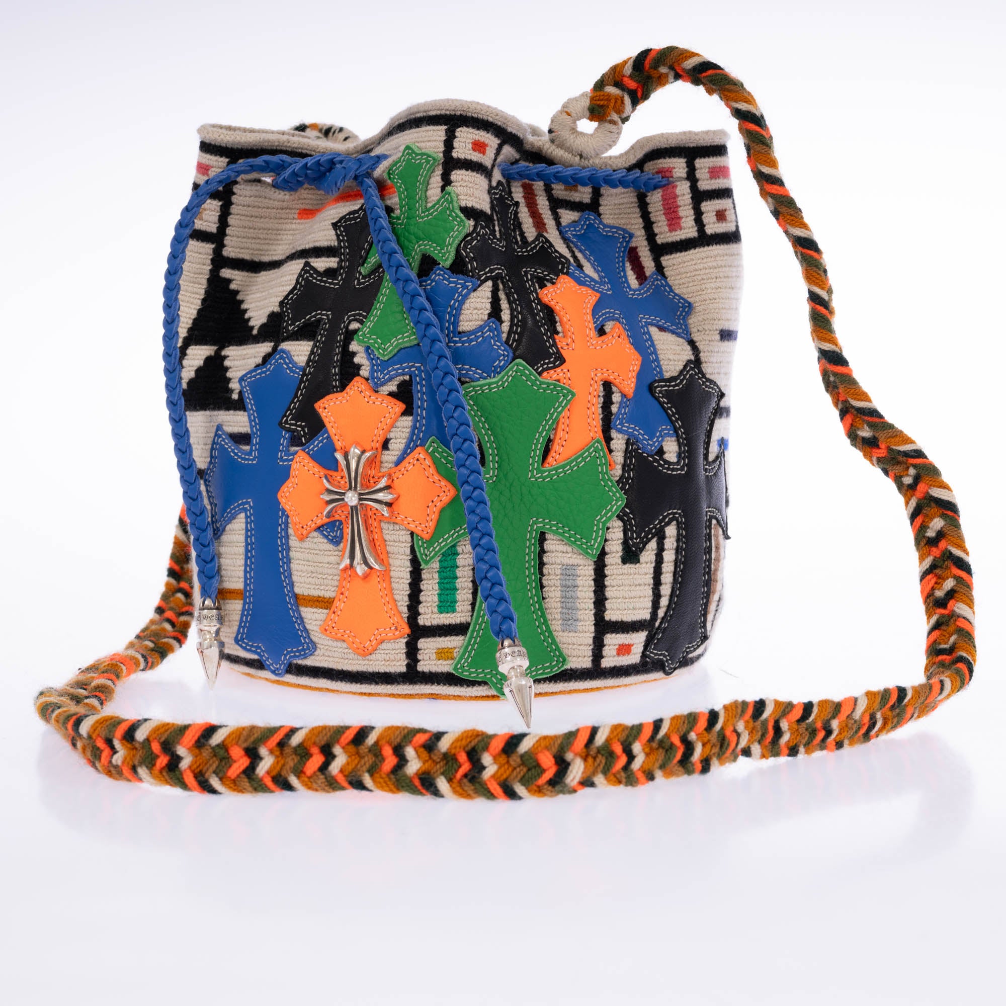 Chrome Hearts x Guanabana Woven Bucket Bag Multi-Color Cross Patches Sterling Silver