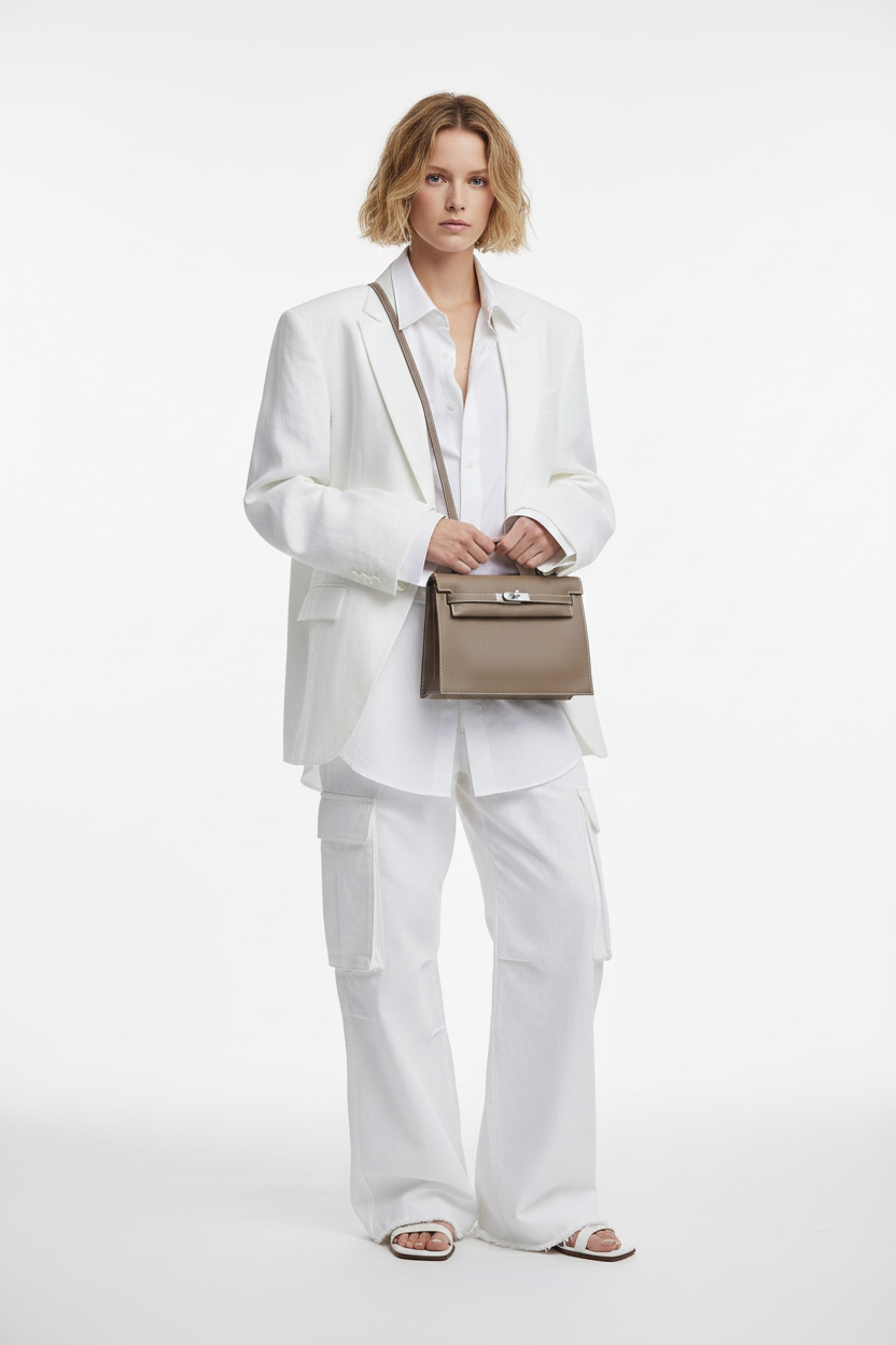 Hermès Kelly Danse II Verso Etoupe / Vert Foncé Evercolor Palladium Hardware