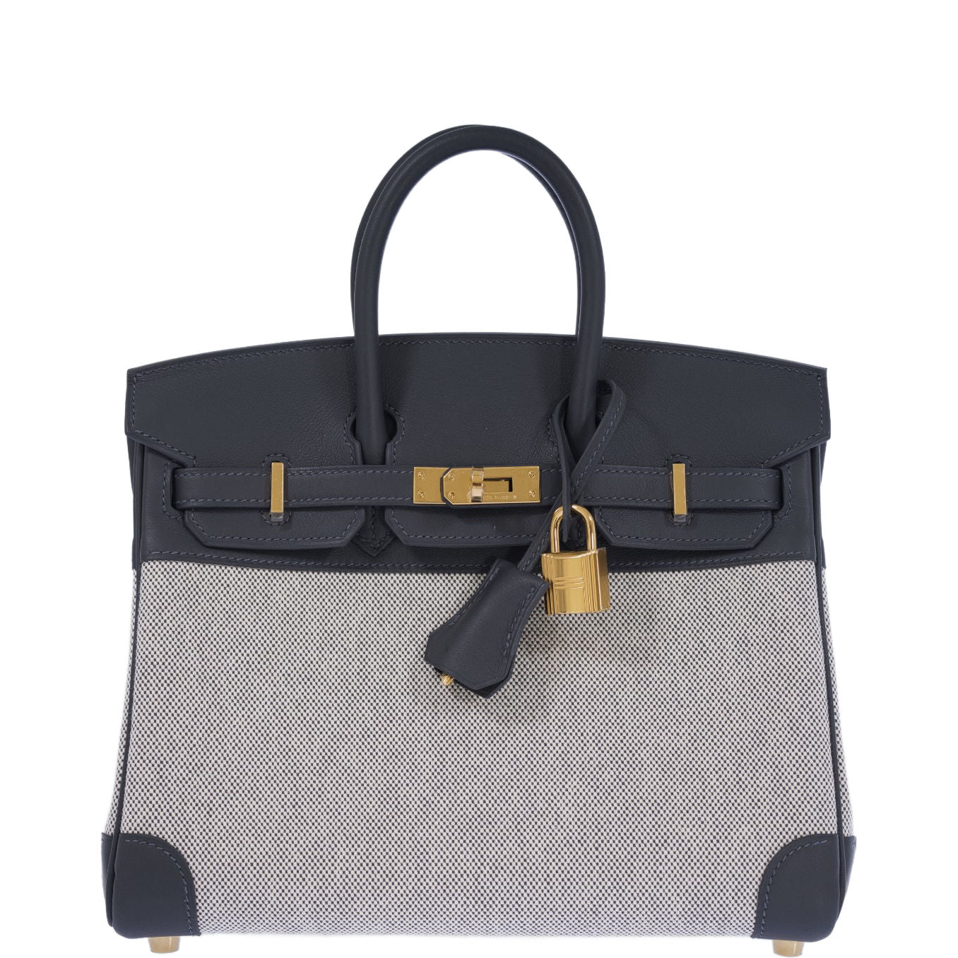 Hermès Limited Edition Birkin 25 in Écru and Ardoise Toile H and Veau Swift Gold Hardware