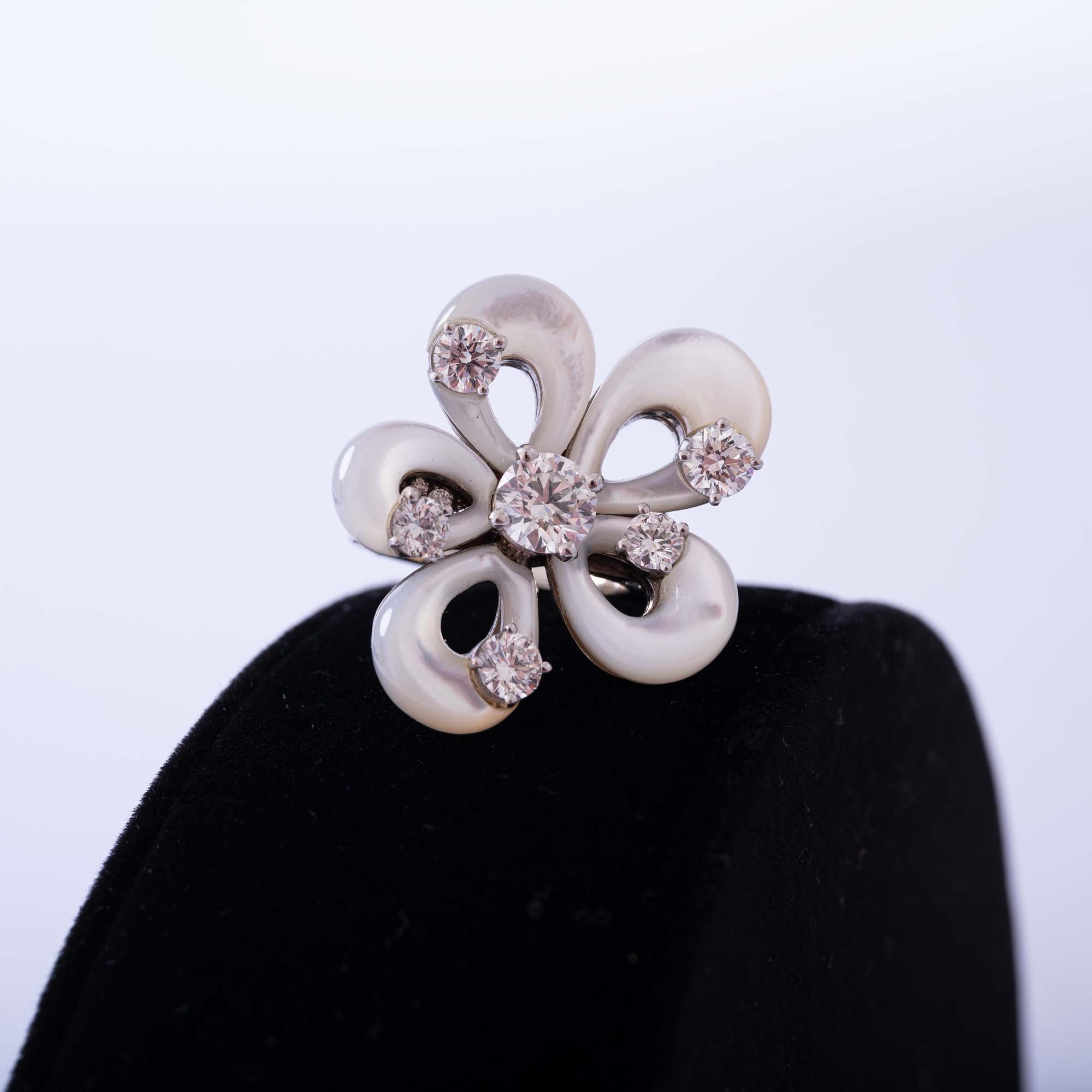 Estate Jewelry Bulgari Mother of Pearl and Diamond Flower Ring