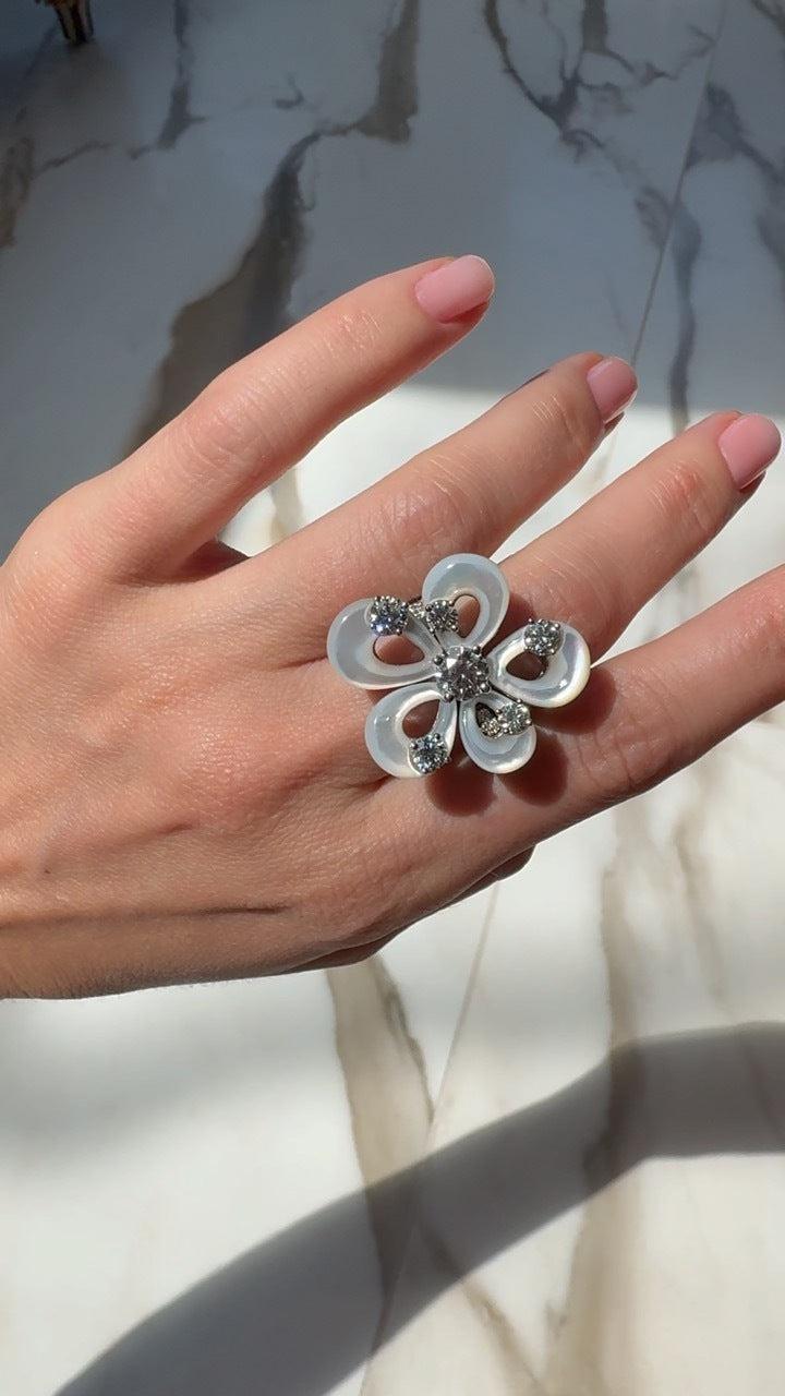 Estate Jewelry Bulgari Mother of Pearl and Diamond Flower Ring